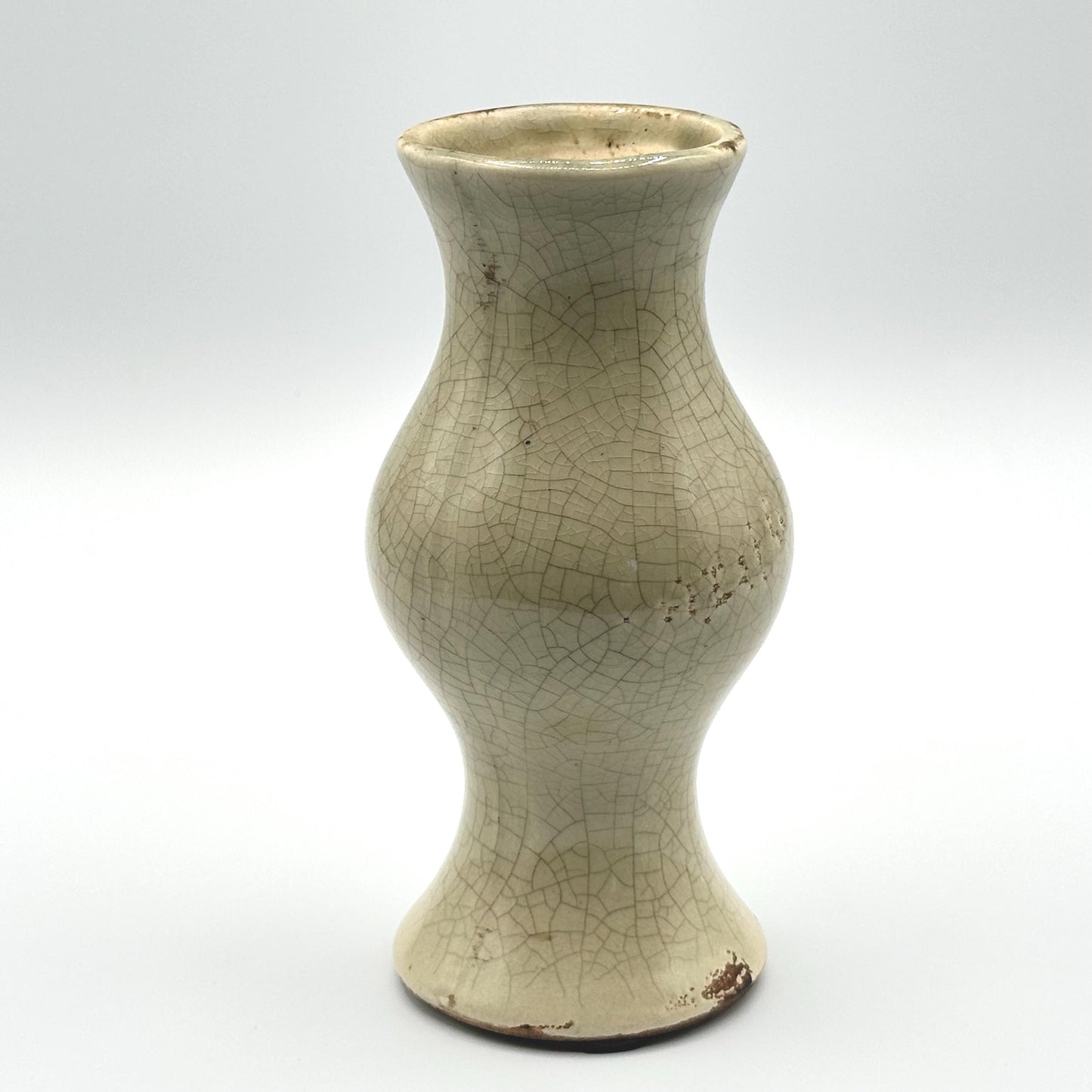 Vintage Crackle Glaze Vase Pair - Golden Amber & Cream Ceramic Curved Silhouette Home Decor