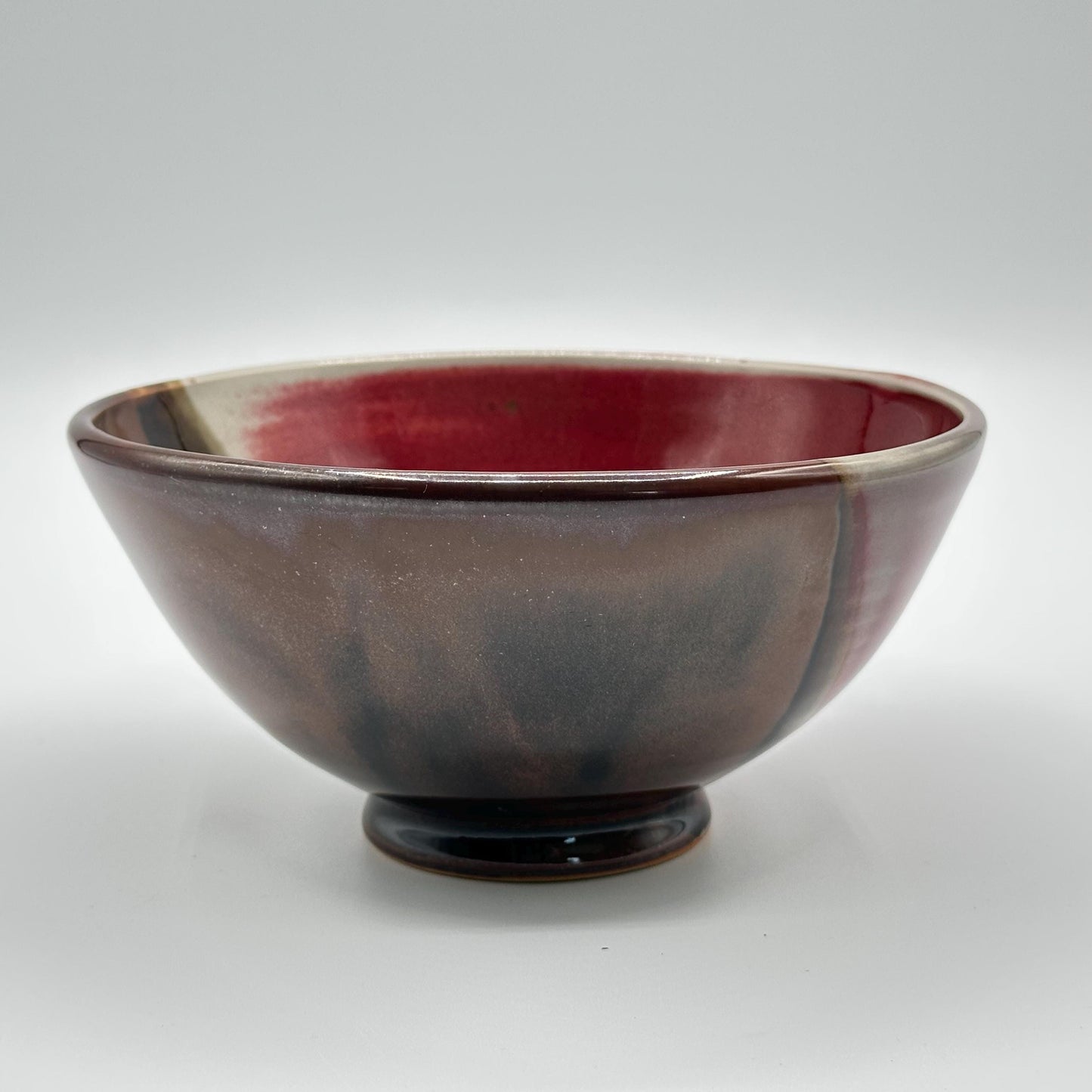 Artisan Red-Brown Glazed Stoneware Bowl - Handmade Ceramic Pottery for Serving and Display