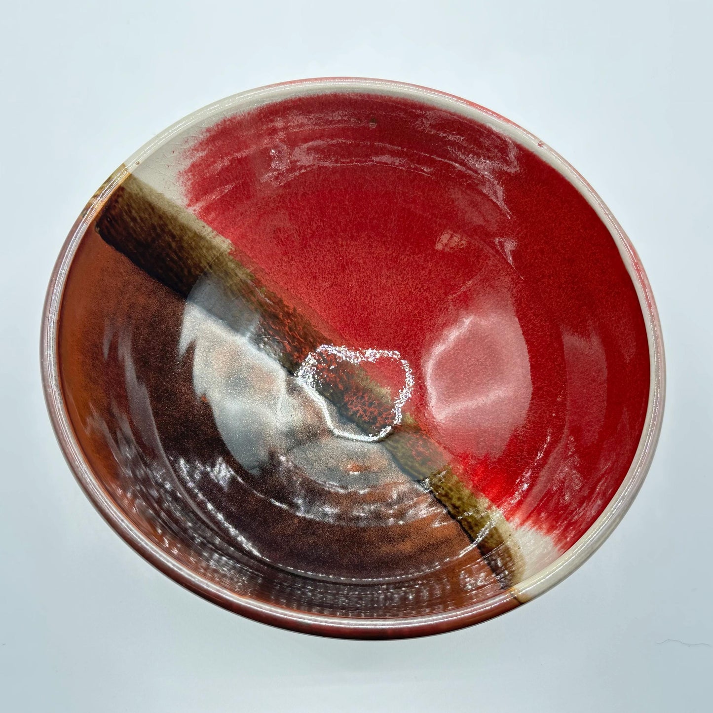 Artisan Red-Brown Glazed Stoneware Bowl - Handmade Ceramic Pottery for Serving and Display