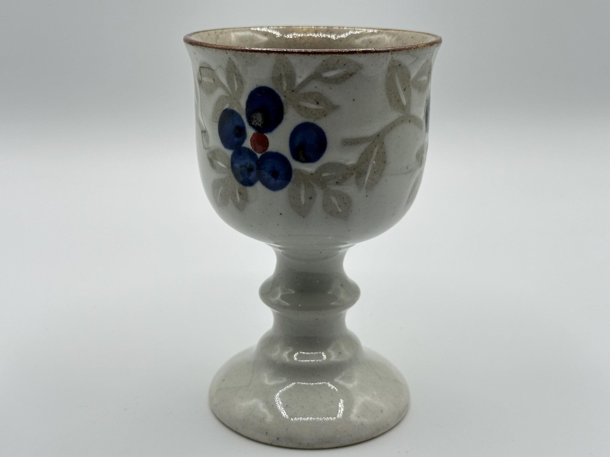 Vintage Floral Hand-Painted Stoneware Goblet - Rustic Pottery Cup for Wine or Decor