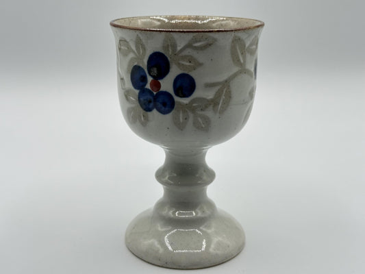 Vintage Floral Hand-Painted Stoneware Goblet - Rustic Pottery Cup for Wine or Decor