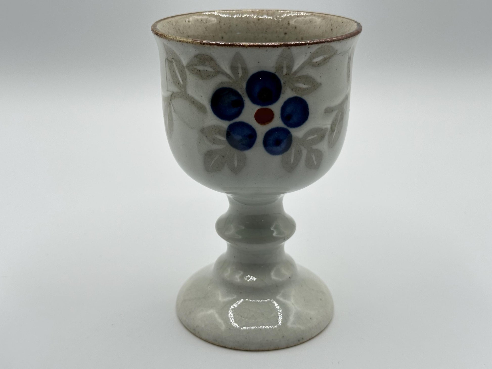 Vintage Floral Hand-Painted Stoneware Goblet - Rustic Pottery Cup for Wine or Decor