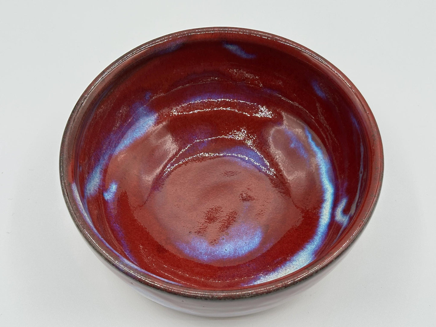 Vintage Artist-Signed Ceramic Bowl: Rustic Red & Blue Drip Glaze Pottery Dish - Handmade Boho Decor