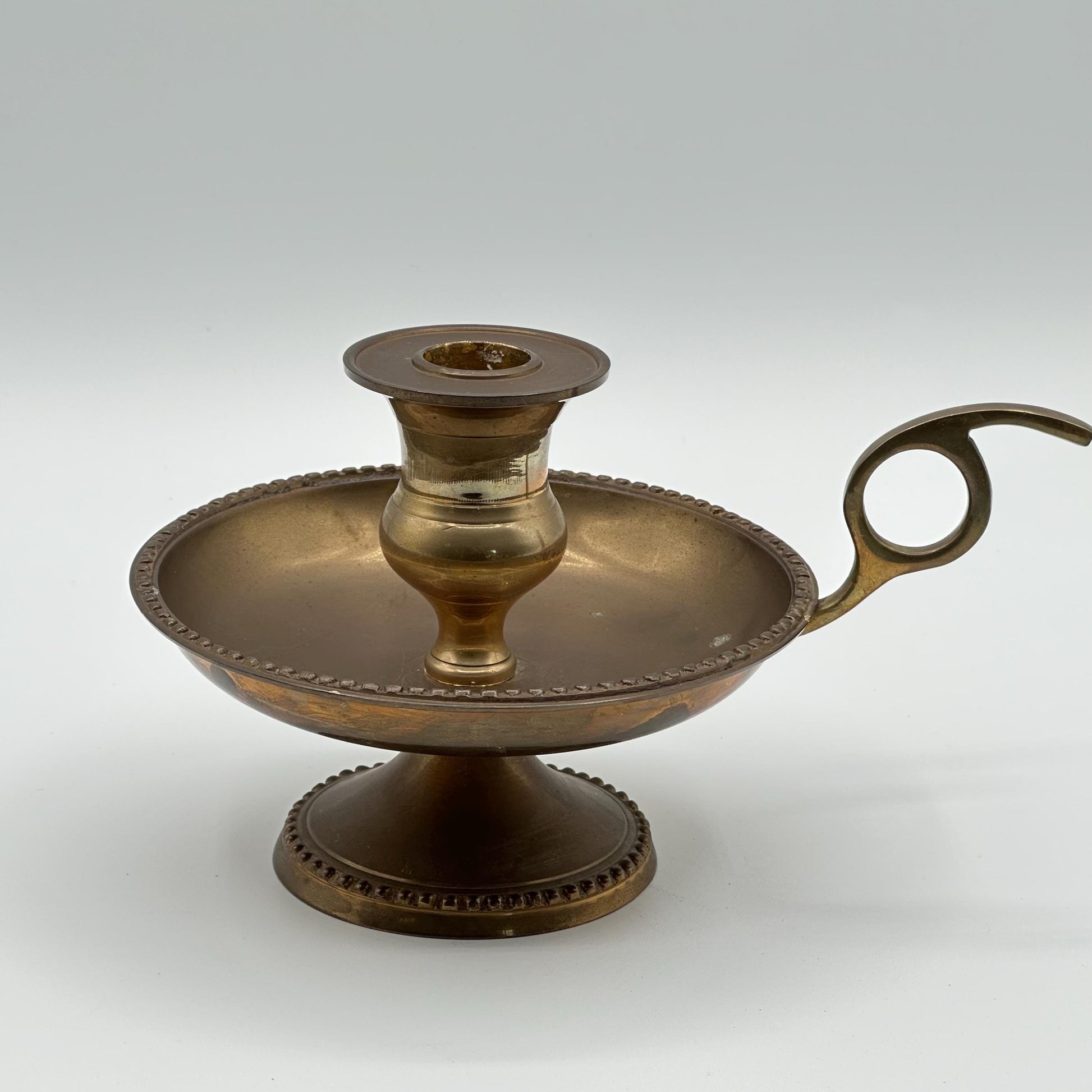 Antique-Style Brass Chamberstick Candleholder with Handle - Colonial Revival Home Decor