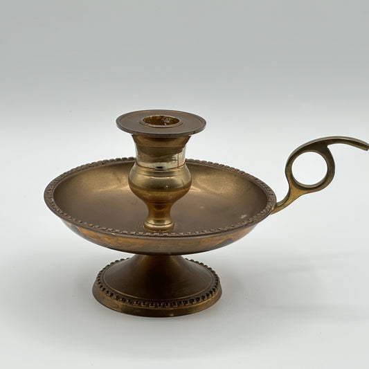 Antique-Style Brass Chamberstick Candleholder with Handle - Colonial Revival Home Decor