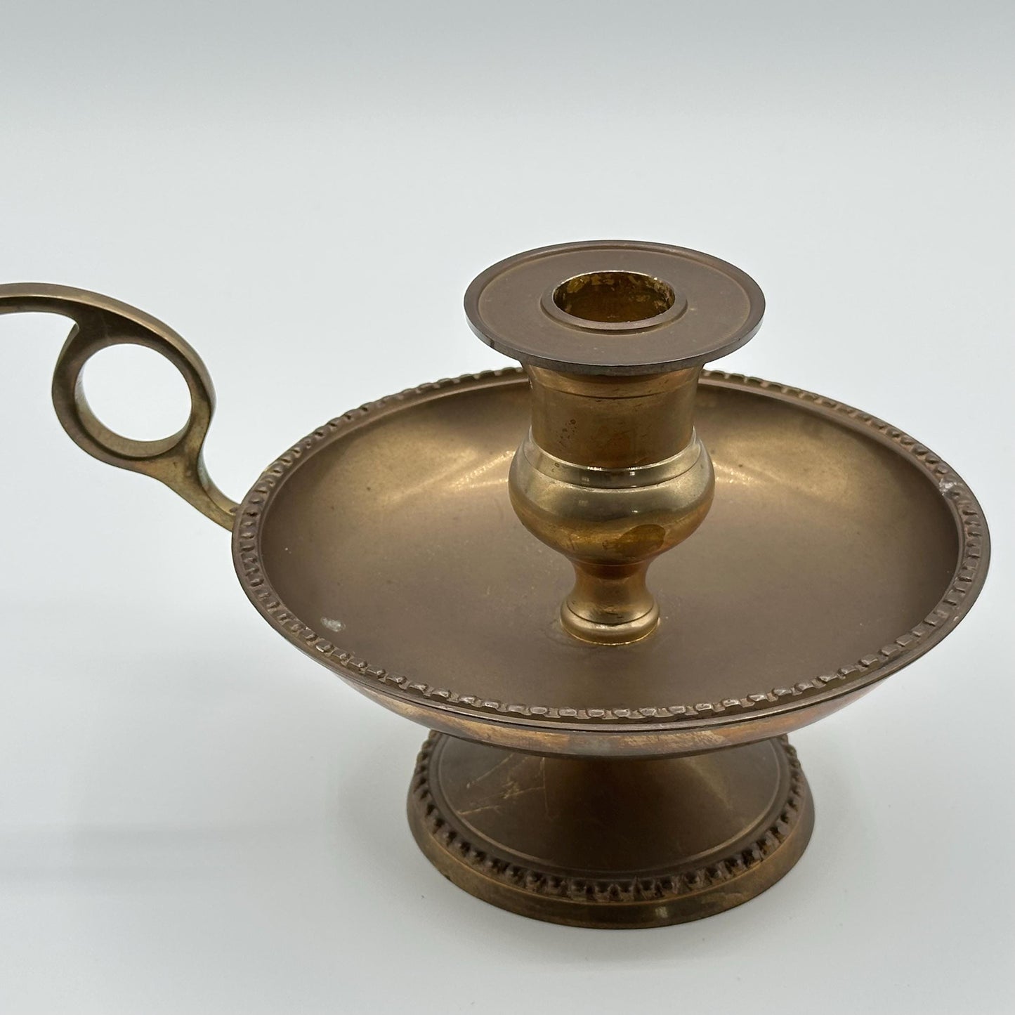 Antique-Style Brass Chamberstick Candleholder with Handle - Colonial Revival Home Decor