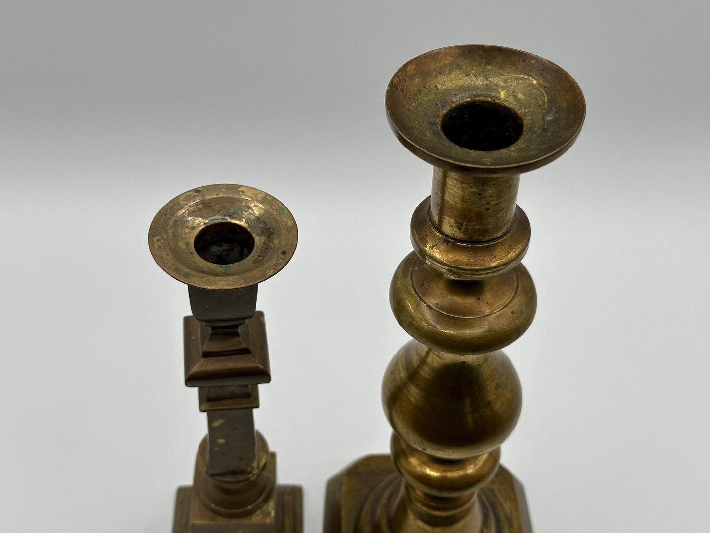 Mismatched Vintage Brass Candlesticks - Tall Eclectic Taper Holders for Rustic Farmhouse Decor