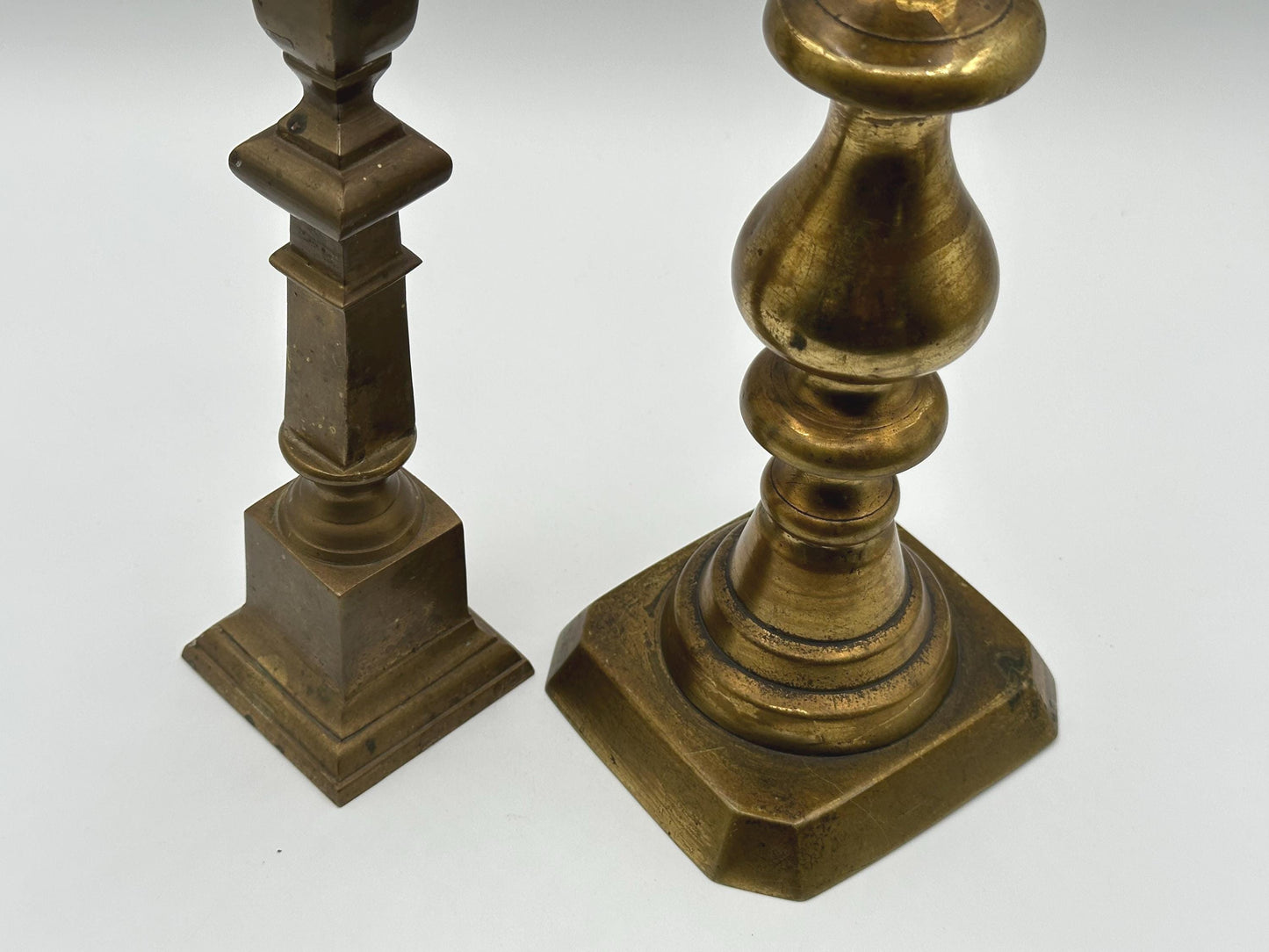 Mismatched Vintage Brass Candlesticks - Tall Eclectic Taper Holders for Rustic Farmhouse Decor