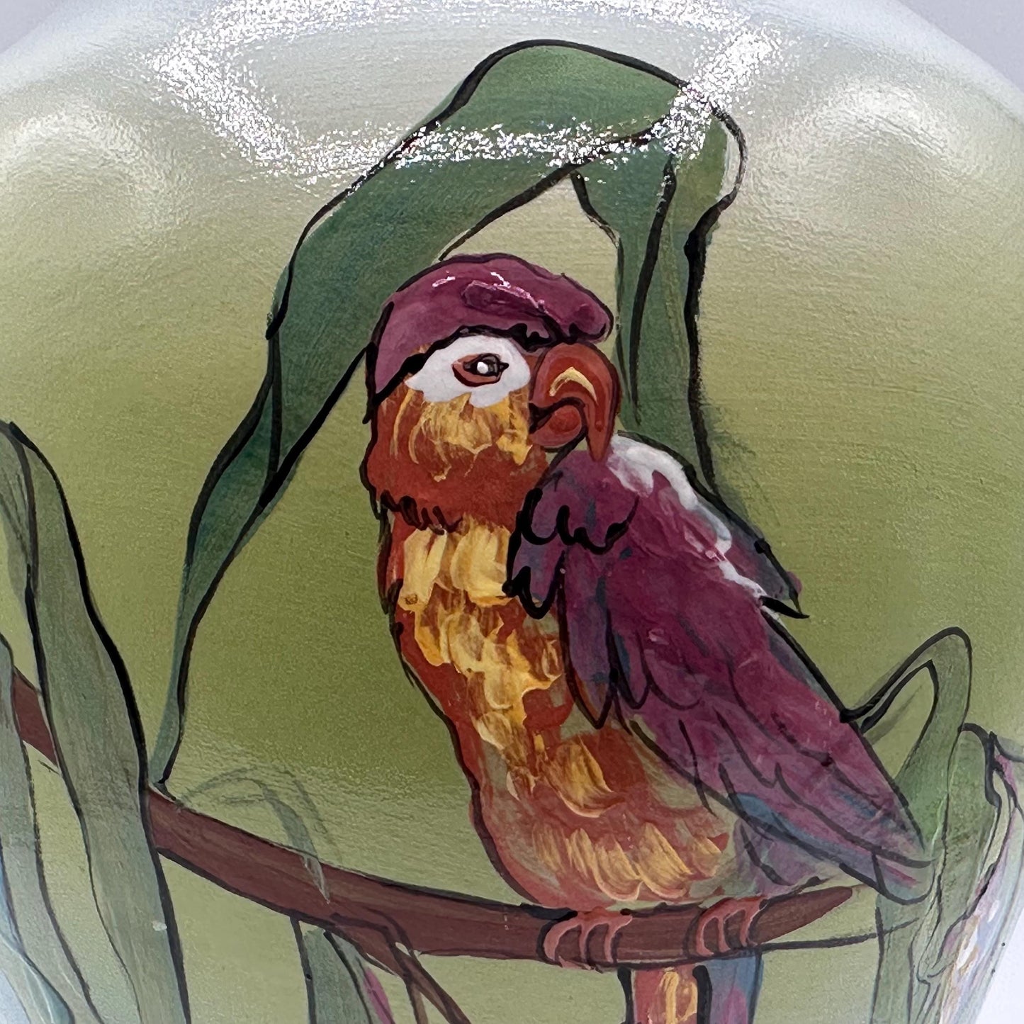 Rick Wisecarver's Handcrafted Tropical Bird Ceramic Vase - Collectible Ohio Studio Pottery Art