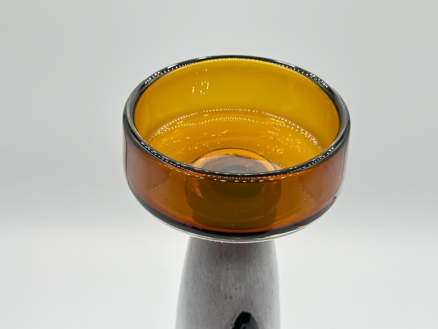 Vintage Amber & Black Sculptural Art Glass Candle Holder - Mid-Century Modern Decor Piece