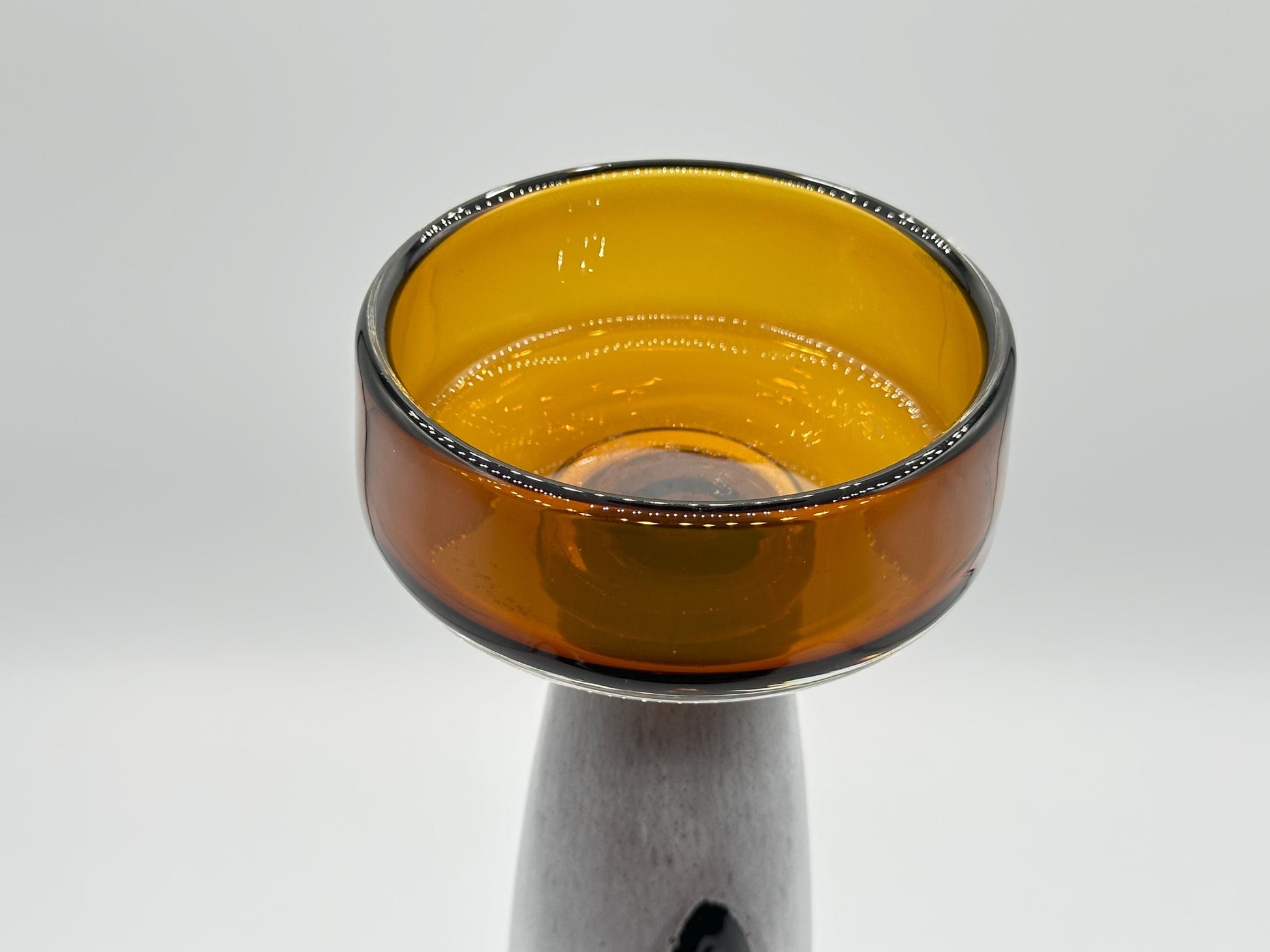 Vintage Amber & Black Sculptural Art Glass Candle Holder - Mid-Century Modern Decor Piece