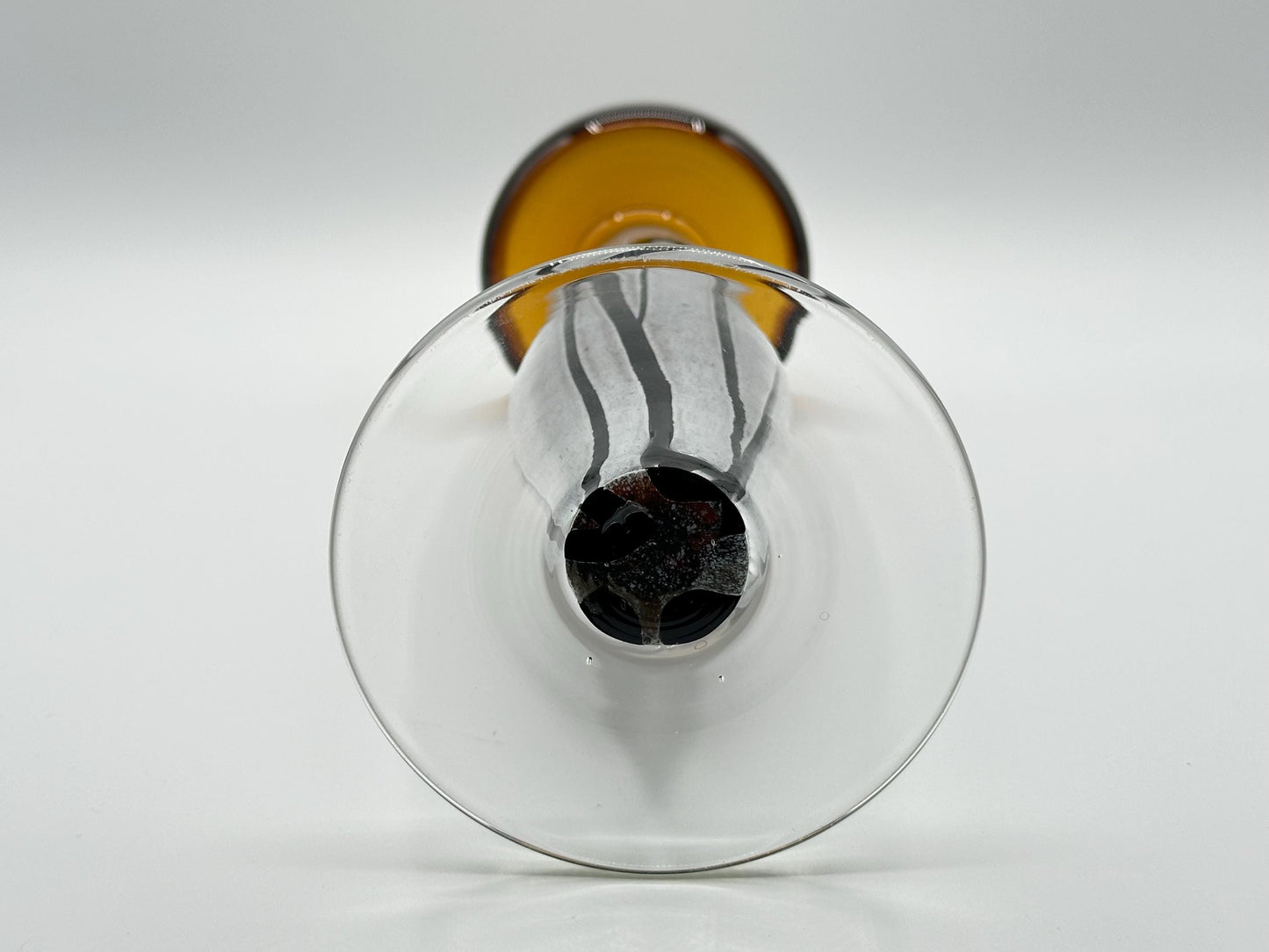 Vintage Amber & Black Sculptural Art Glass Candle Holder - Mid-Century Modern Decor Piece