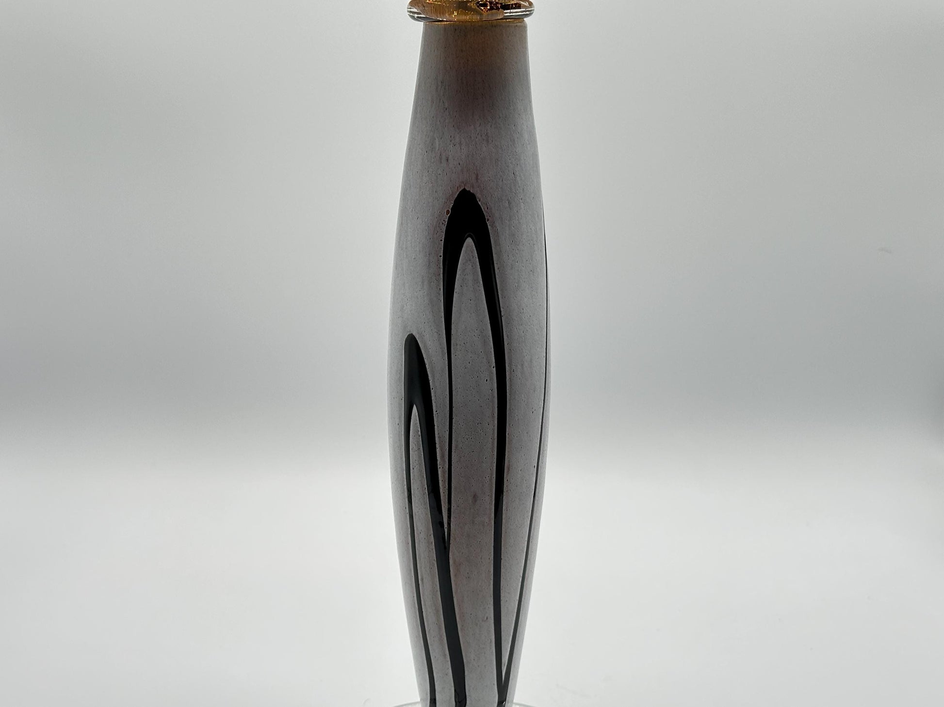 Vintage Amber & Black Sculptural Art Glass Candle Holder - Mid-Century Modern Decor Piece