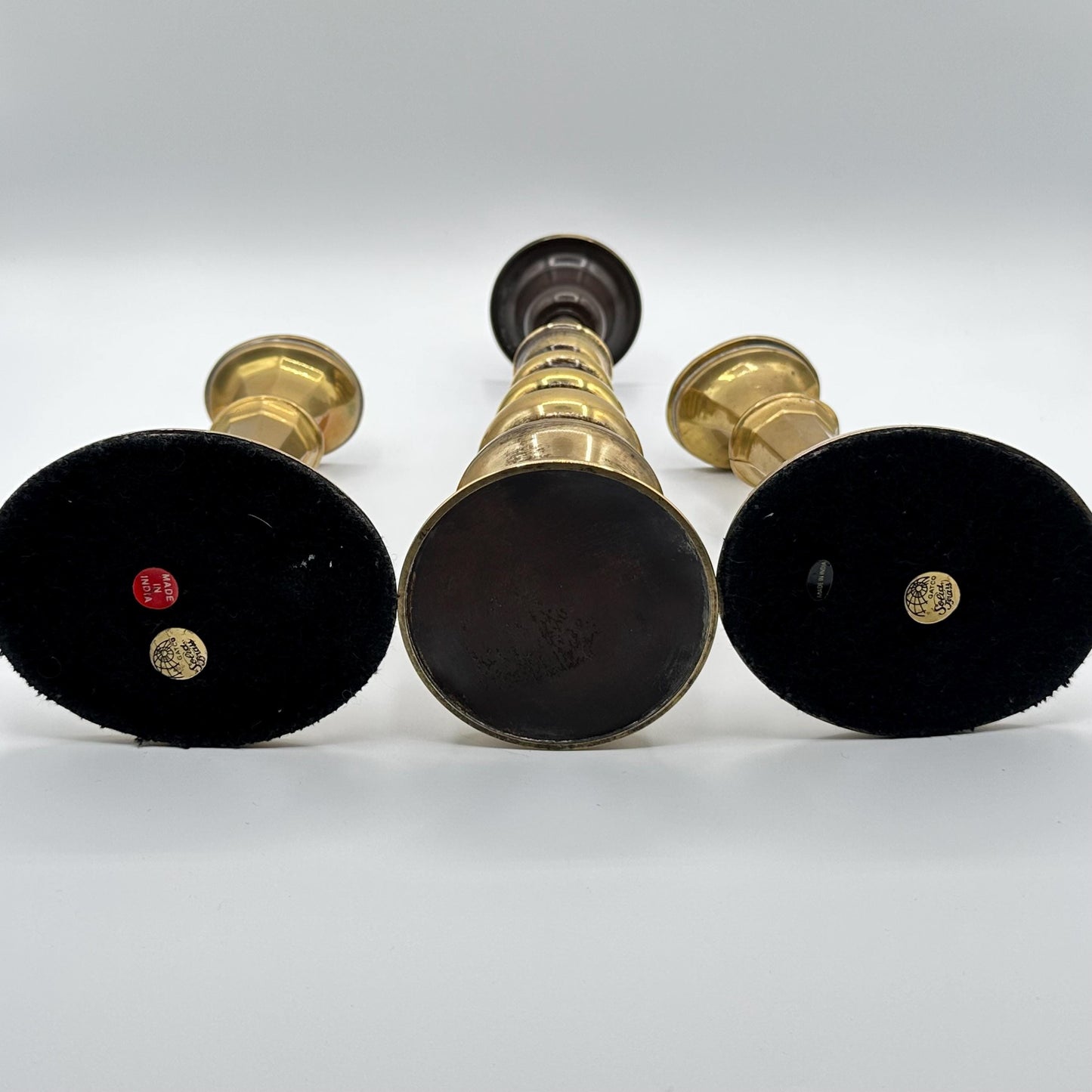 Vintage Brass Candlestick Set: 3 Mismatched Antique-Style Holders for Eclectic Home Decor