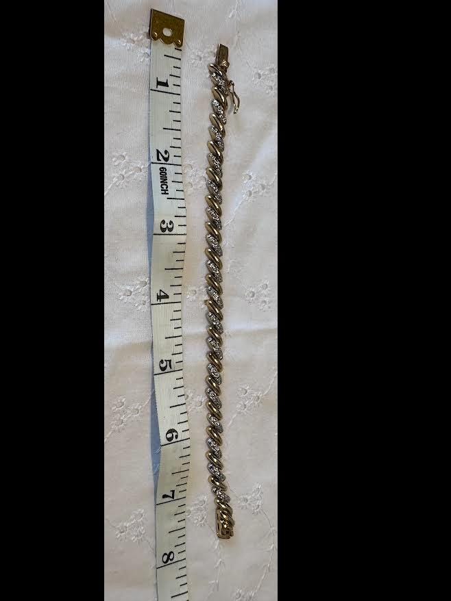 Elegant Iced Out Gold Tone Sterling Silver Cuban Link Bracelet with Sparkling Crystals