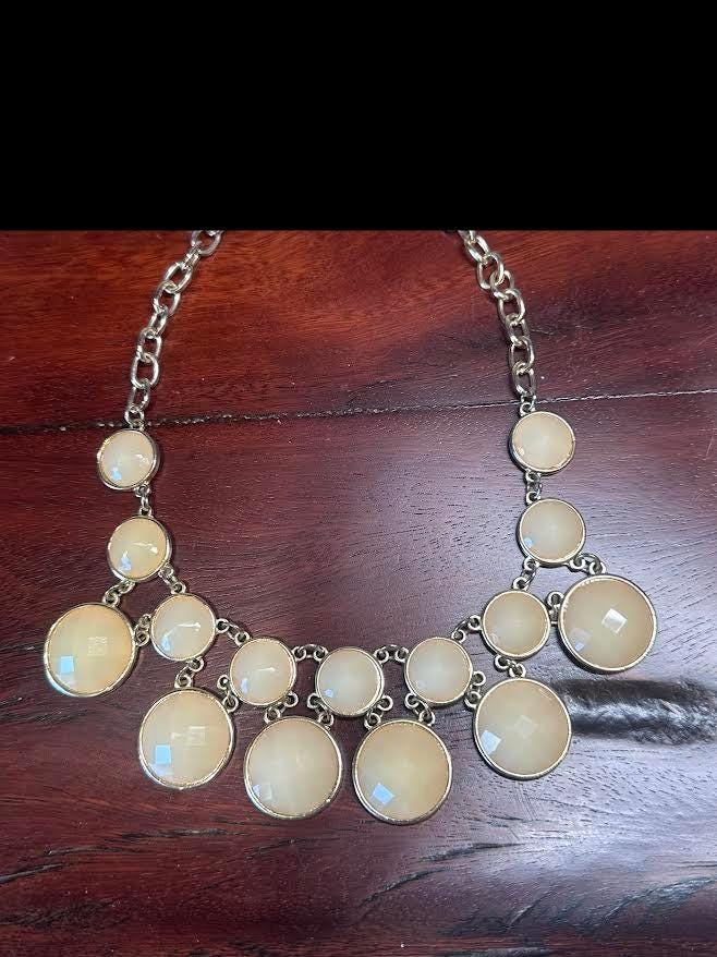 Elegant Beige Cabochon Statement Choker | Cream & Gold Tone Dot Necklace for Formal Events