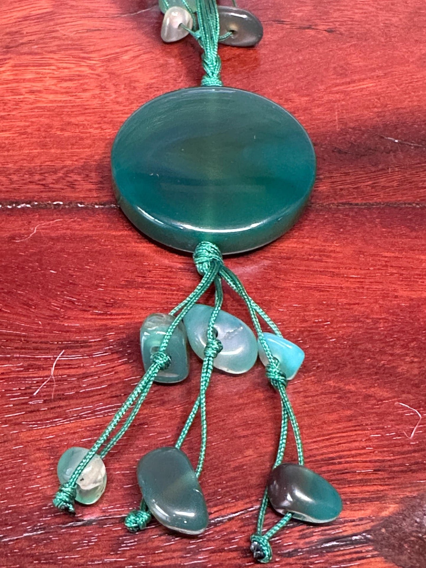 Elegant Vintage Silk Thread Necklace with Green Stone Beads - Antique Handcrafted Jewelry