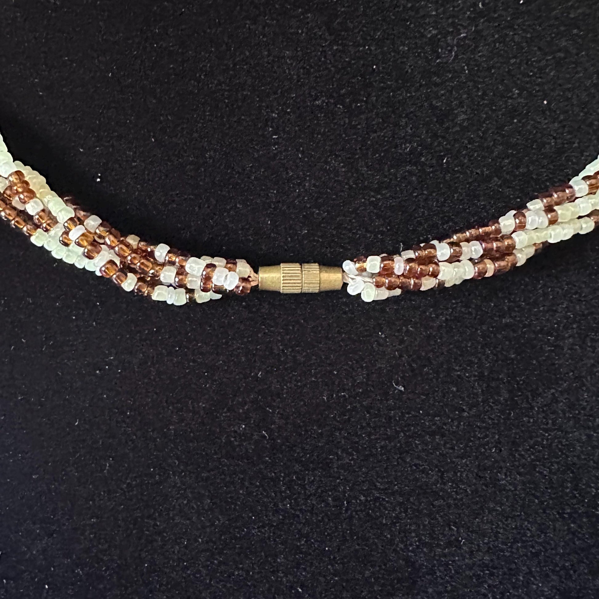 Bohemian Multi-Strand Seed Bead Necklace - Vintage Inspired Tribal Statement Jewelry in Ivory and Brown