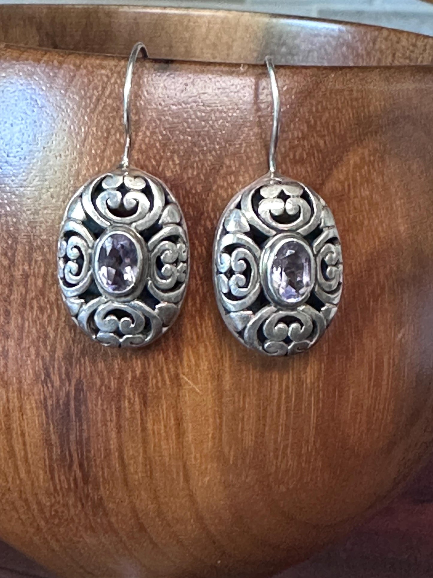 Vintage-Inspired Sterling Silver Amethyst Earrings: Boho Purple Gemstone Dangle Jewelry