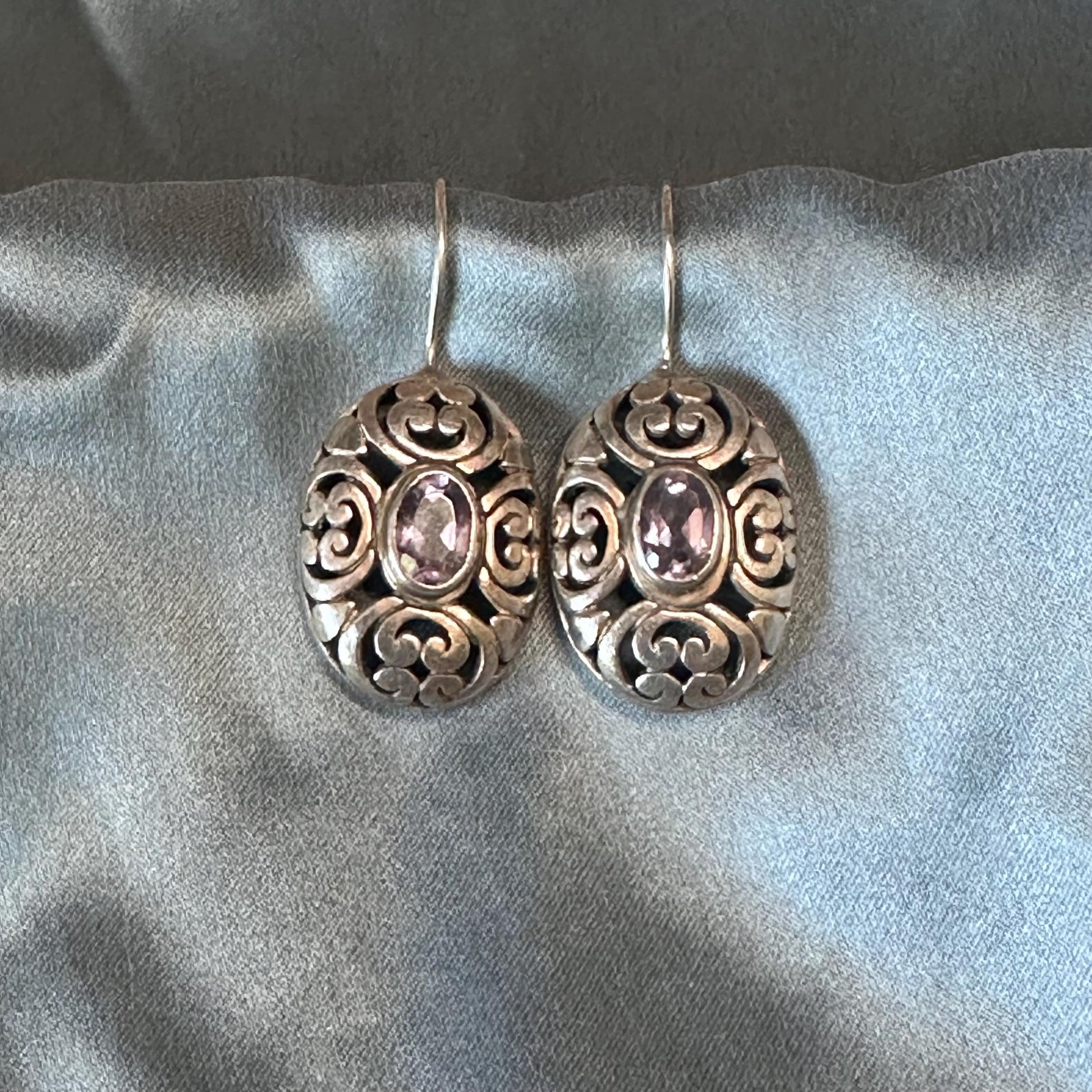 Vintage-Inspired Sterling Silver Amethyst Earrings: Boho Purple Gemstone Dangle Jewelry