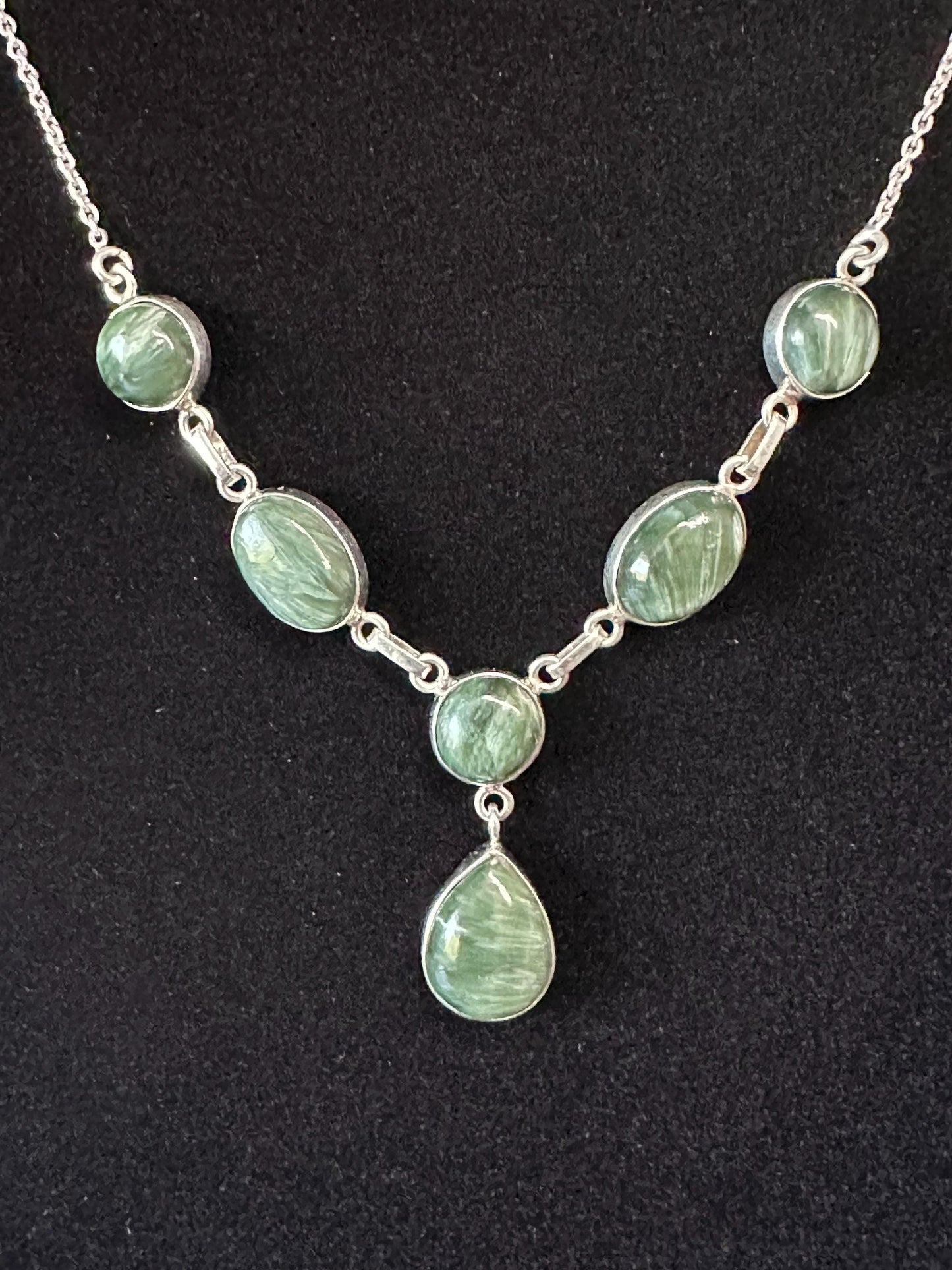 Seraphinite Statement Necklace: Spiritual Crystal Pendant in Sterling Silver - Elegant Natural Stone Jewelry
