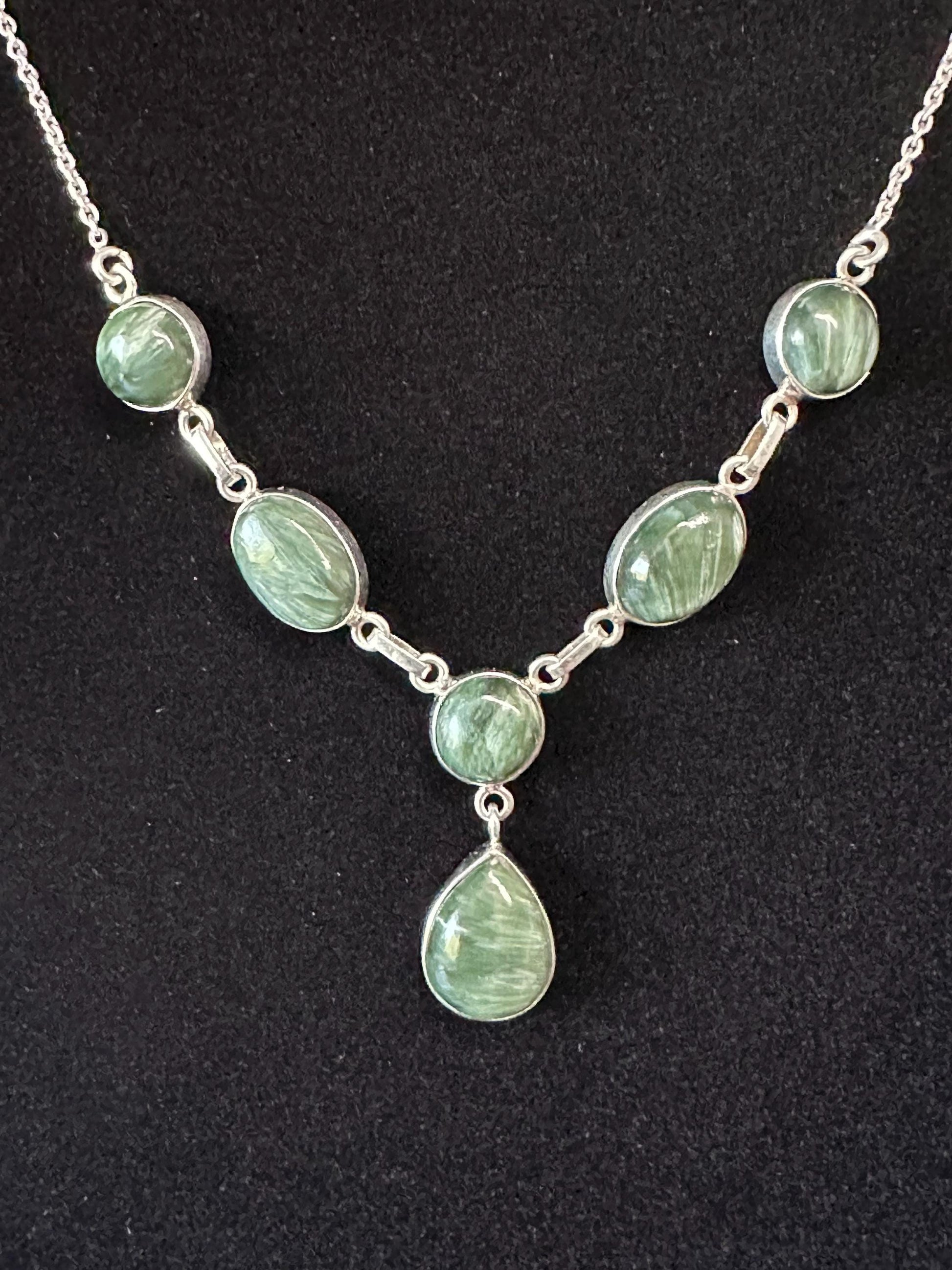 Seraphinite Statement Necklace: Spiritual Crystal Pendant in Sterling Silver - Elegant Natural Stone Jewelry