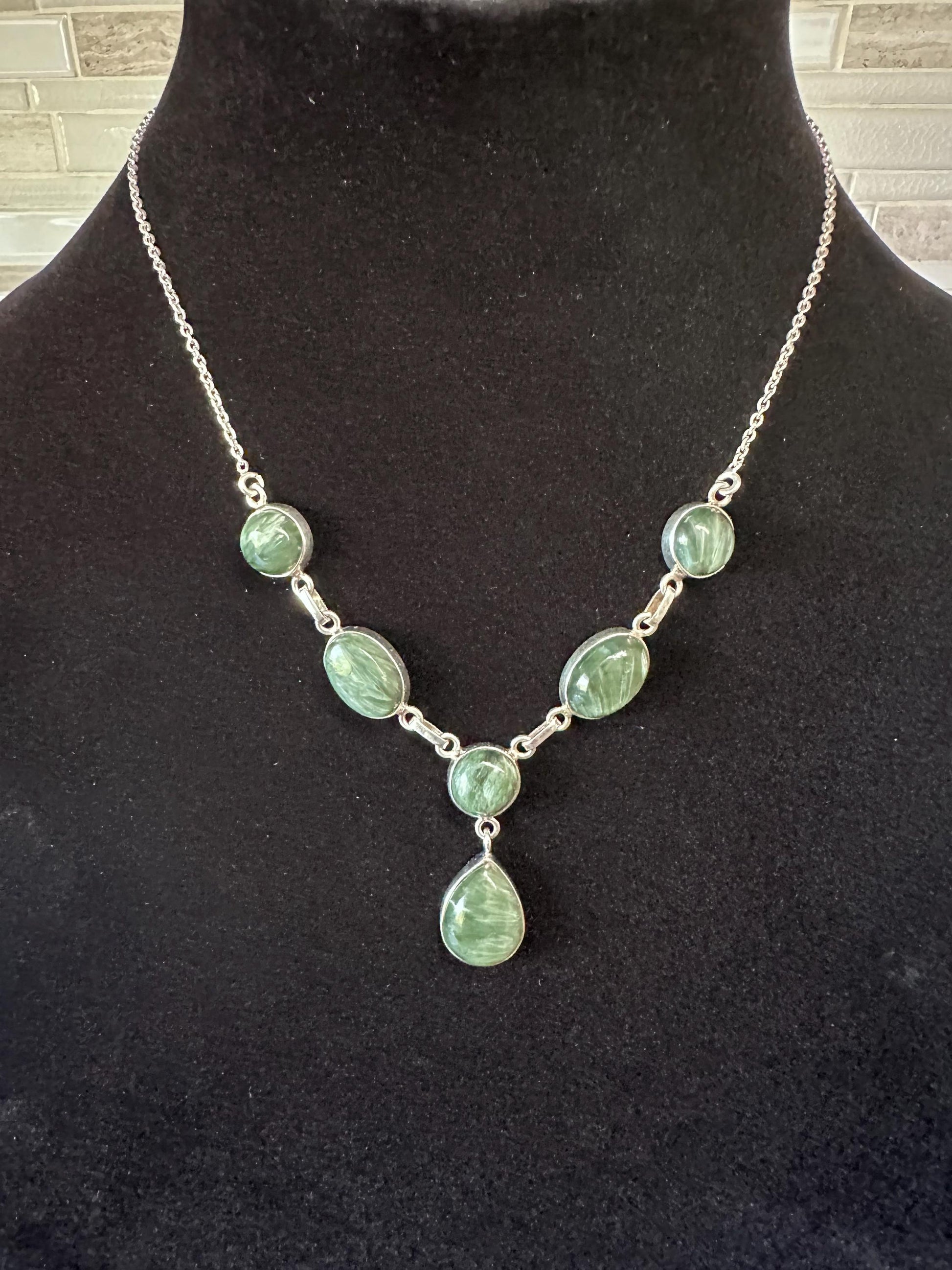 Seraphinite Statement Necklace: Spiritual Crystal Pendant in Sterling Silver - Elegant Natural Stone Jewelry