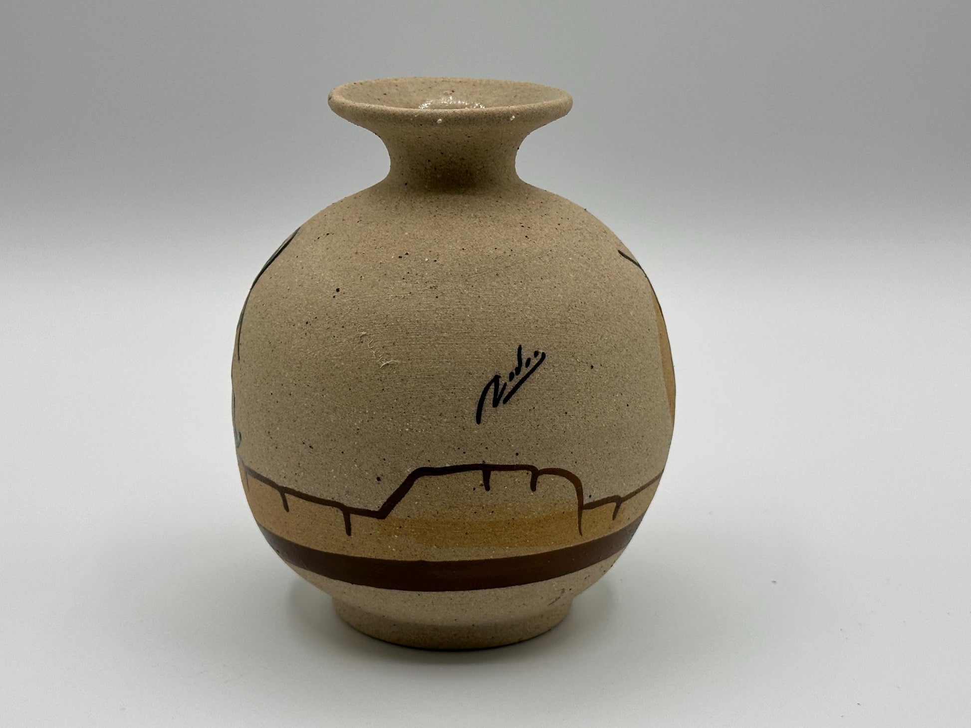 Vintage Hand-Painted Kokopelli Pottery Vase: Southwestern Desert Art, Native American Inspired Ceramic Decor