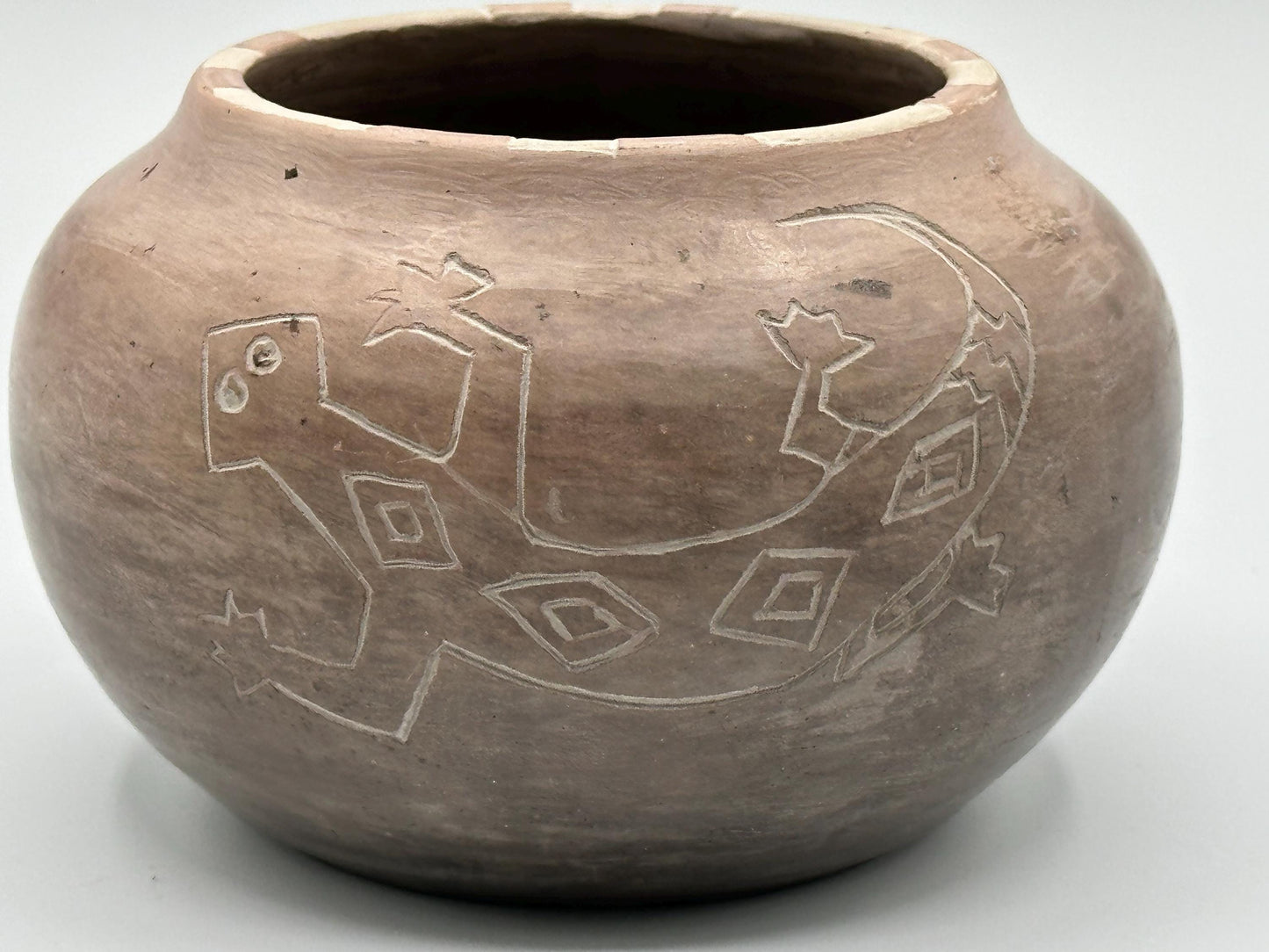 Handcrafted Southwestern Pottery Bowl with Lizard Design - Vintage Boho Rustic Tribal Clay Art Decor