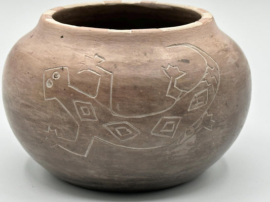 Handcrafted Southwestern Pottery Bowl with Lizard Design - Vintage Boho Rustic Tribal Clay Art Decor