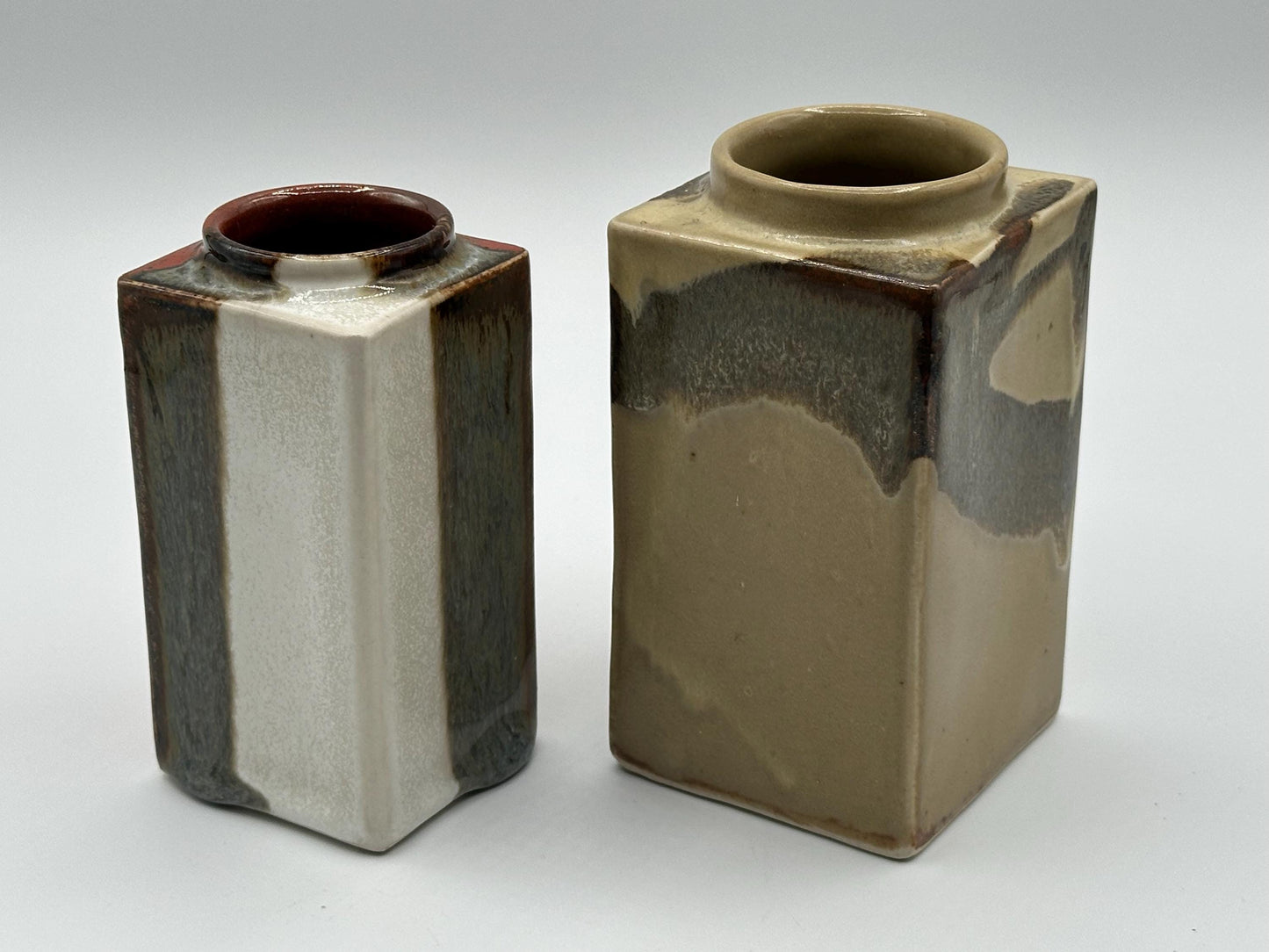 Mid-Century Modernist Stoneware Vase Set: Geometric Pottery for Minimalist Home Decor