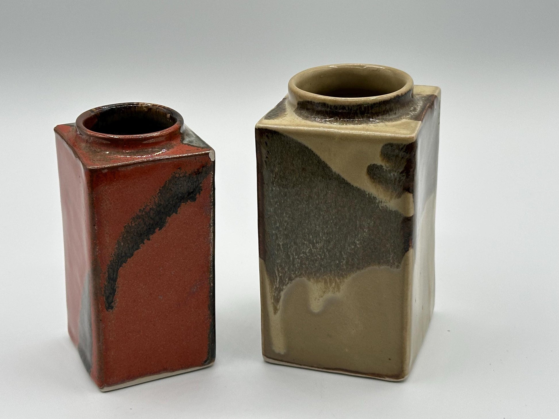 Mid-Century Modernist Stoneware Vase Set: Geometric Pottery for Minimalist Home Decor