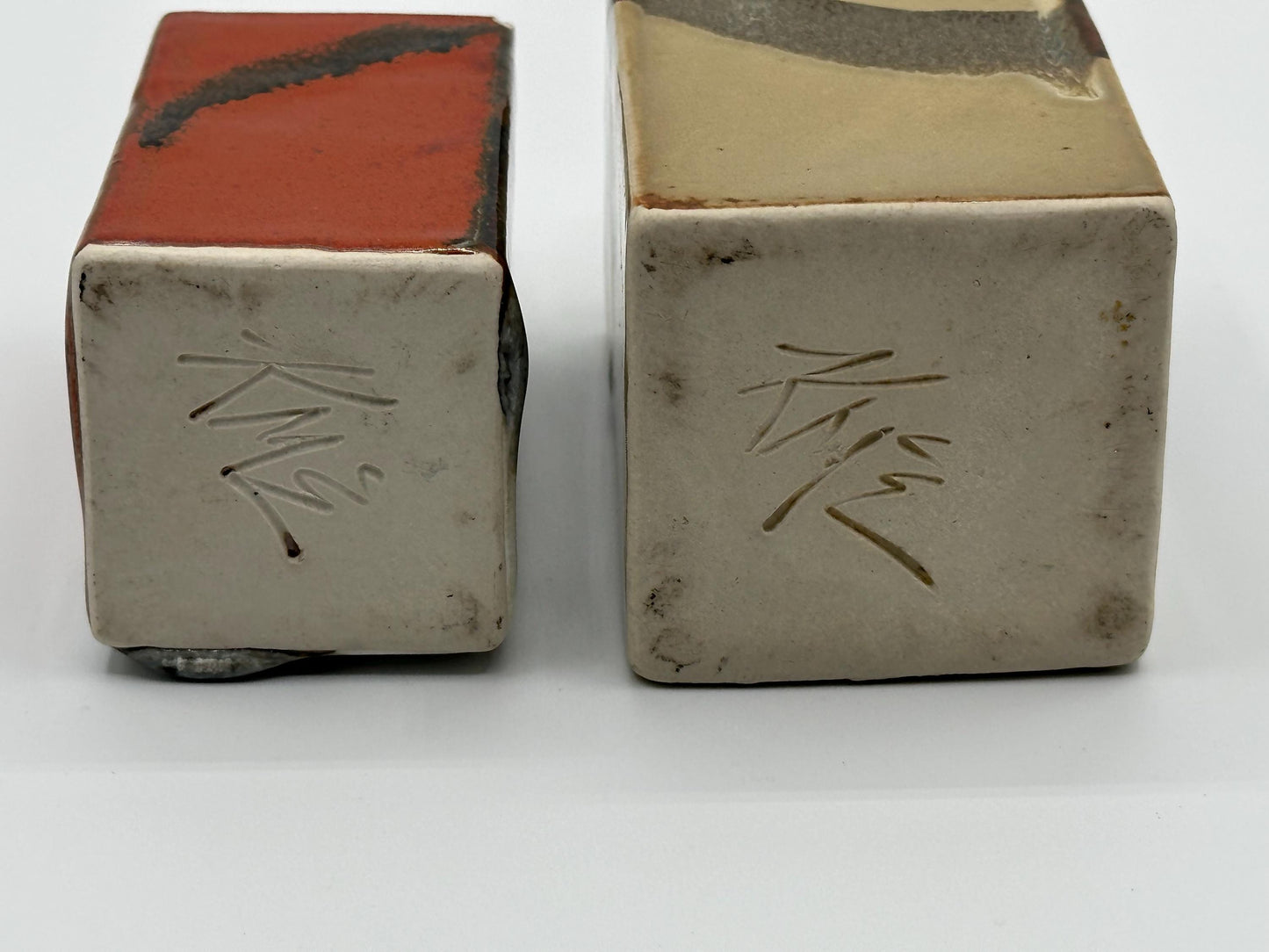 Mid-Century Modernist Stoneware Vase Set: Geometric Pottery for Minimalist Home Decor