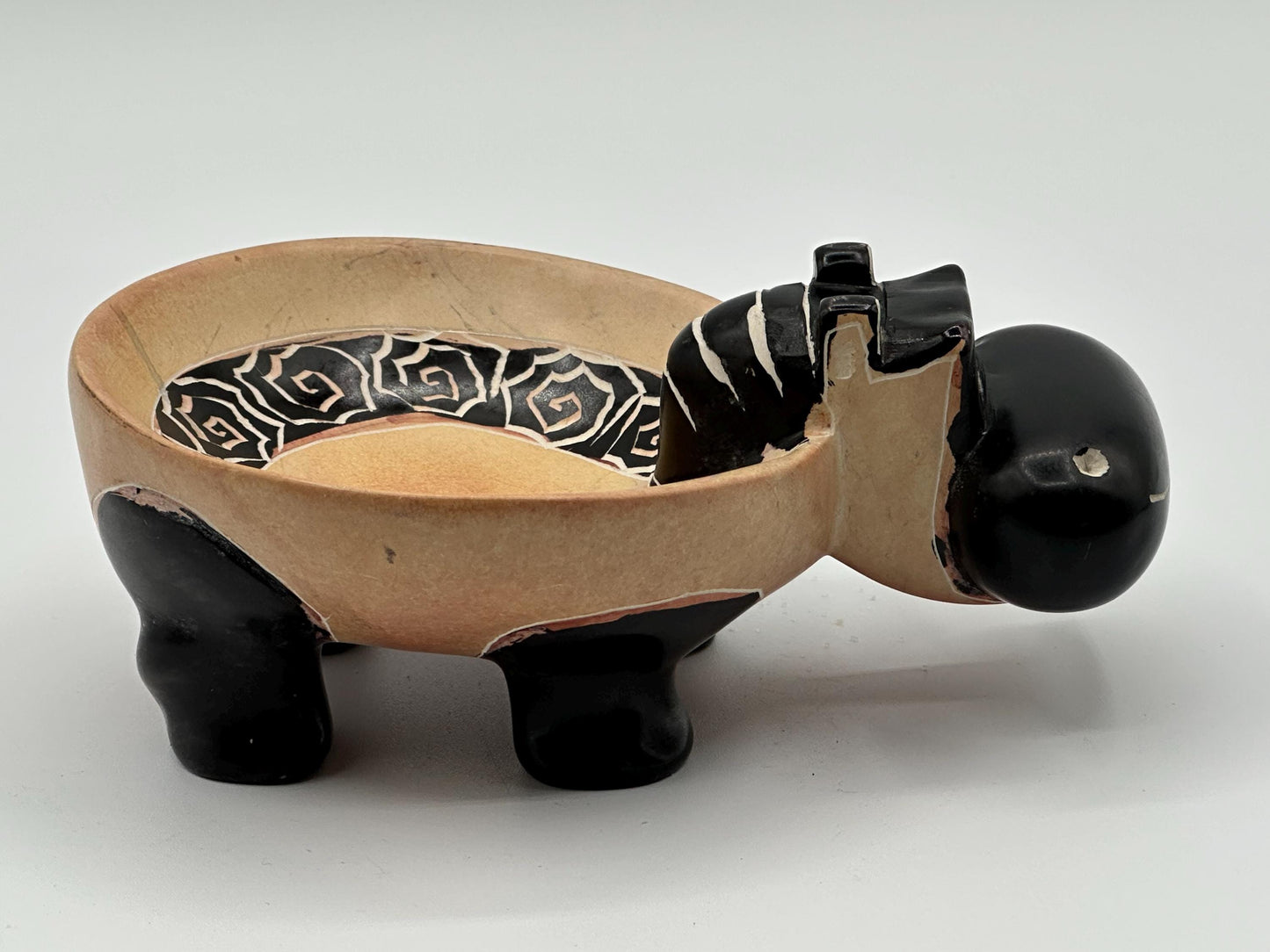 Vintage Animal Pottery Bowl: Handcrafted Folk Art Ceramic Dish