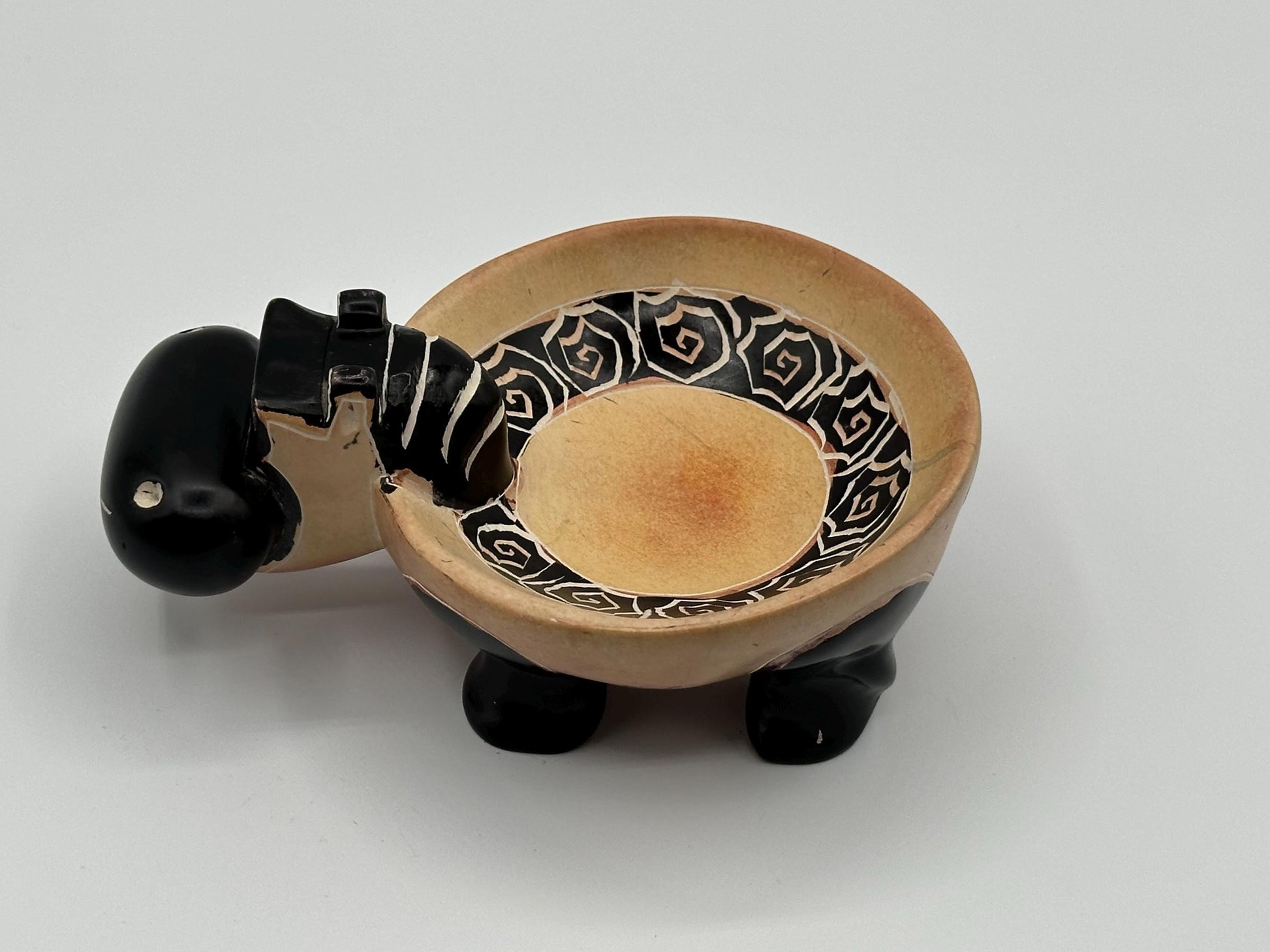 Vintage Animal Pottery Bowl: Handcrafted Folk Art Ceramic Dish