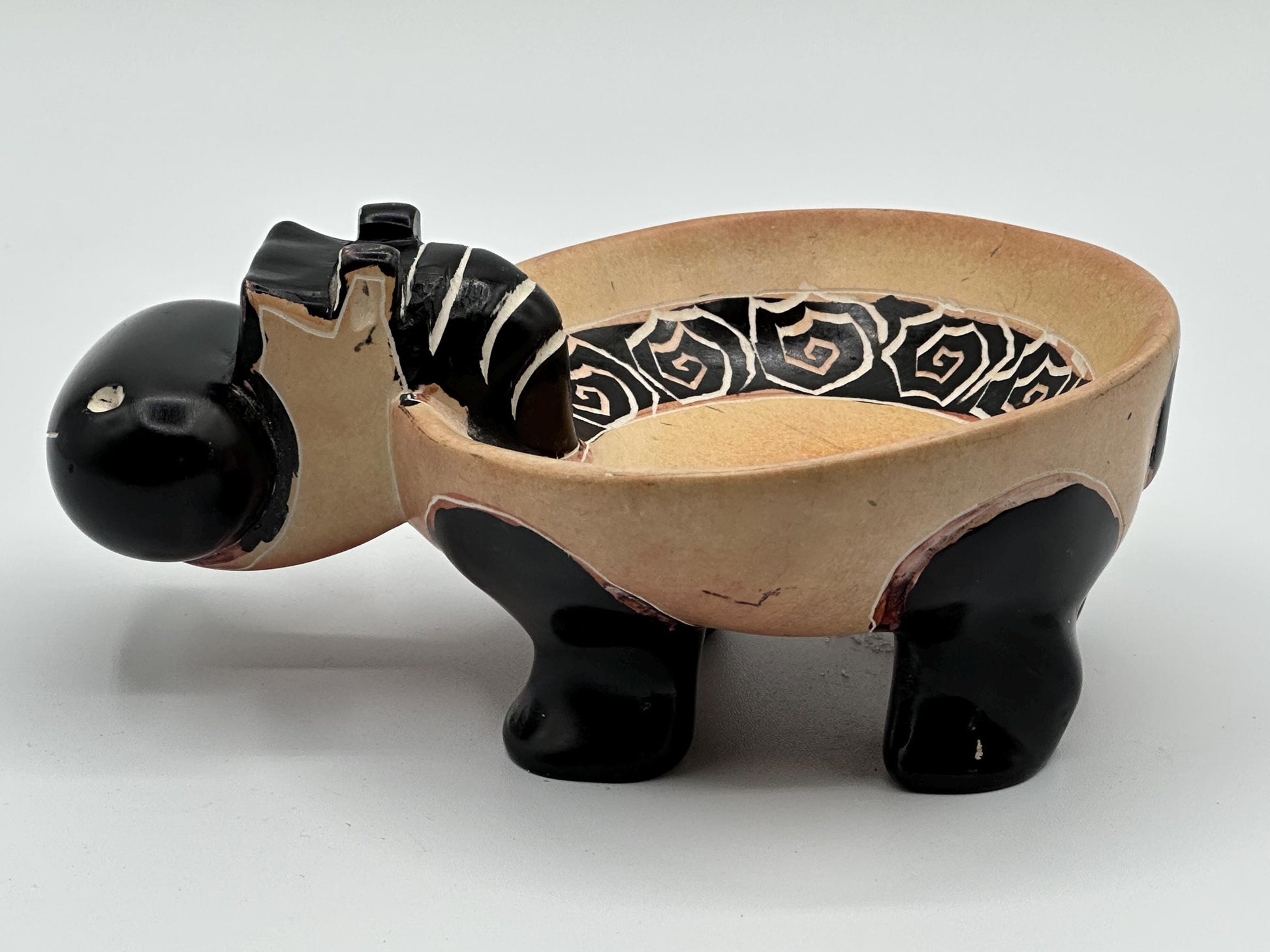 Vintage Animal Pottery Bowl: Handcrafted Folk Art Ceramic Dish