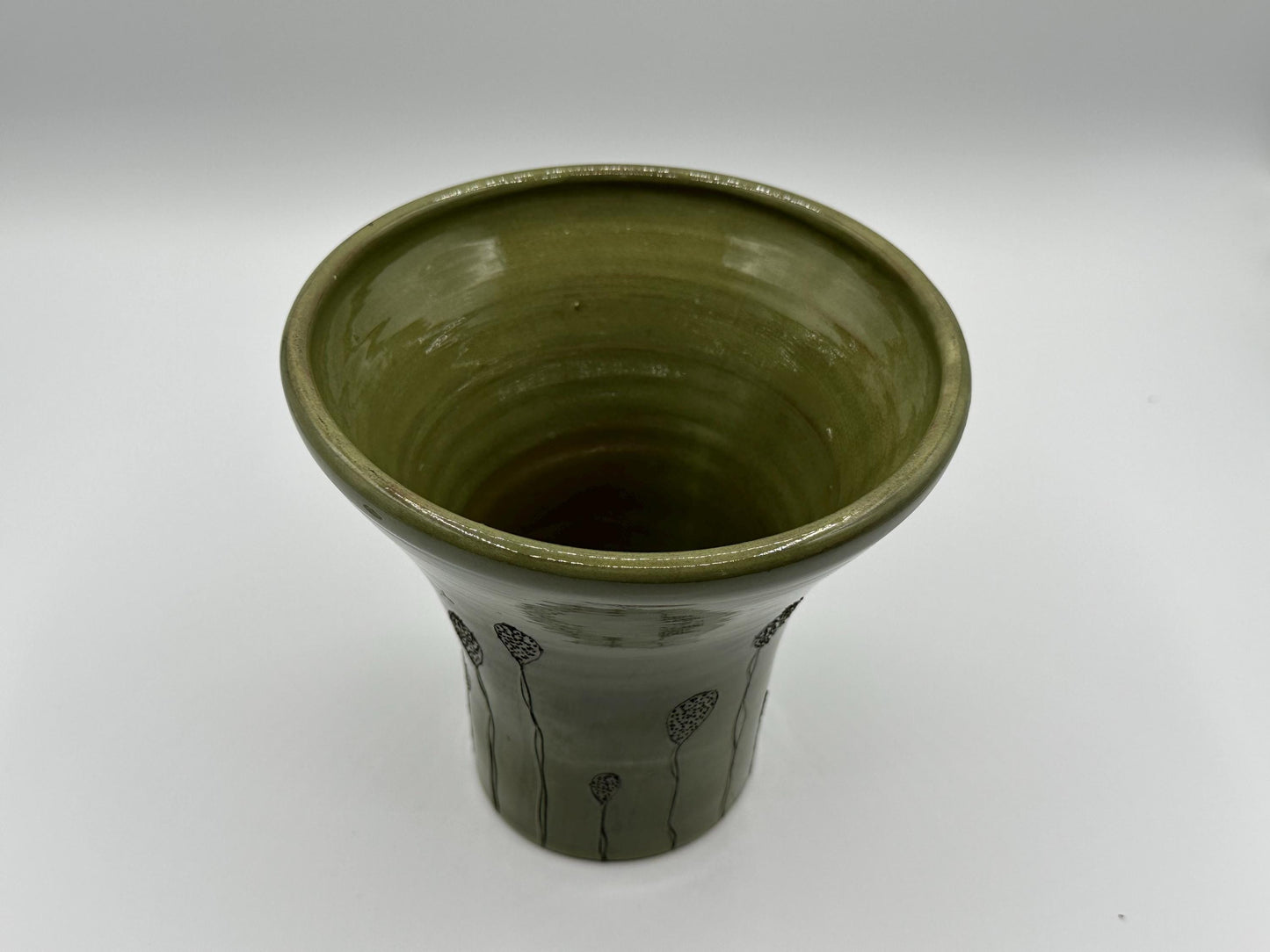 Artisan Green Studio Pottery Vase with Botanical Motif - Handmade Ceramic by Diana Faugt