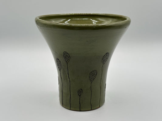 Artisan Green Studio Pottery Vase with Botanical Motif - Handmade Ceramic by Diana Faugt