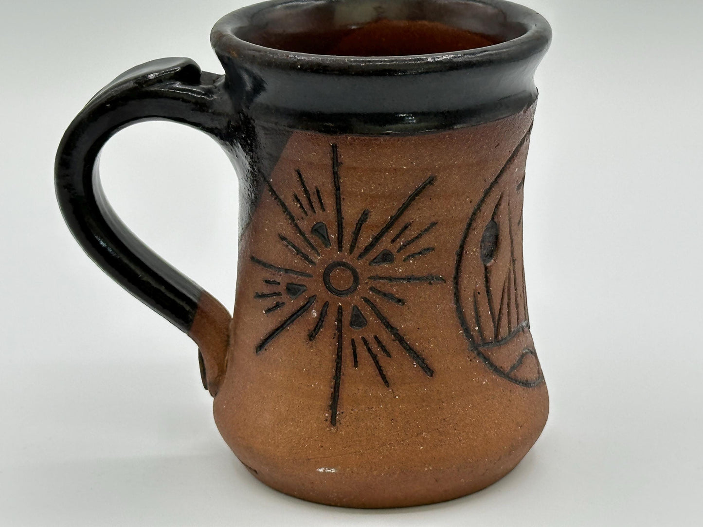 Rustic Ceramic Mug: Handmade Pottery Coffee Cup with Sun & Moon Design - Boho Artisan Drinkware