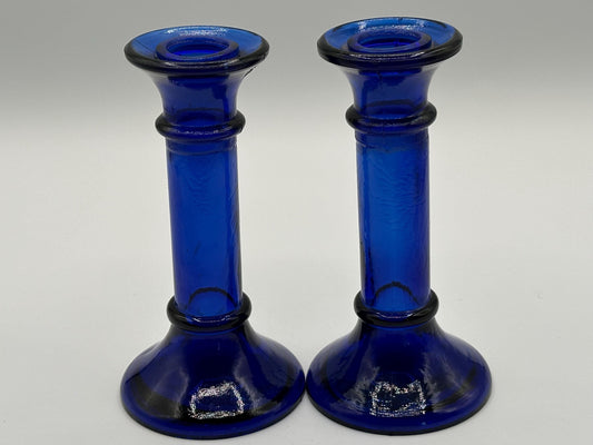 Elegant Cobalt Blue Glass Candleholders: Versatile Tabletop Decor for Weddings, Home & Special Events