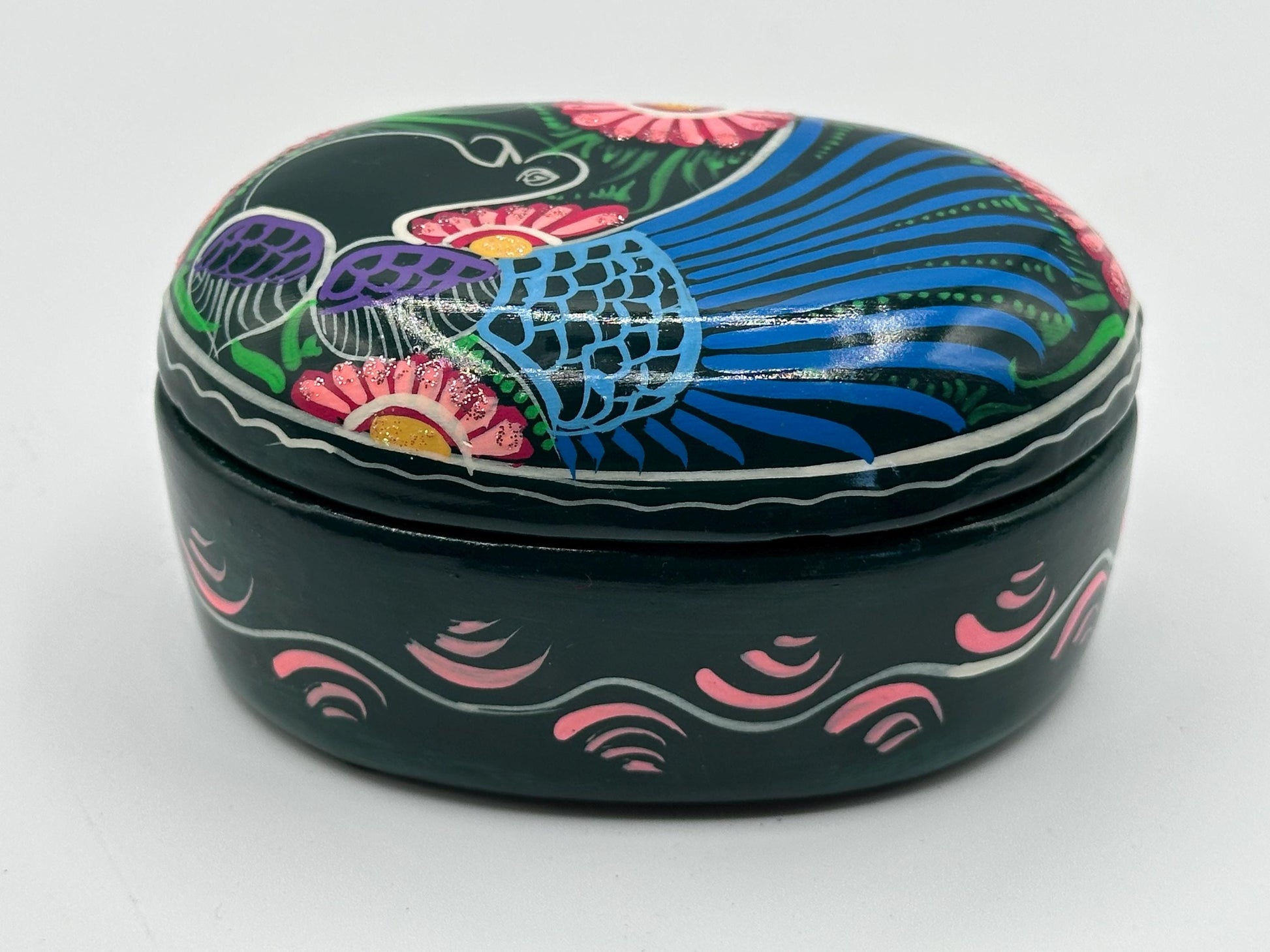 Vibrant Vintage Mexican Folk Art Trinket Box - Handcrafted Colorful Clay Pottery for Bohemian Decor