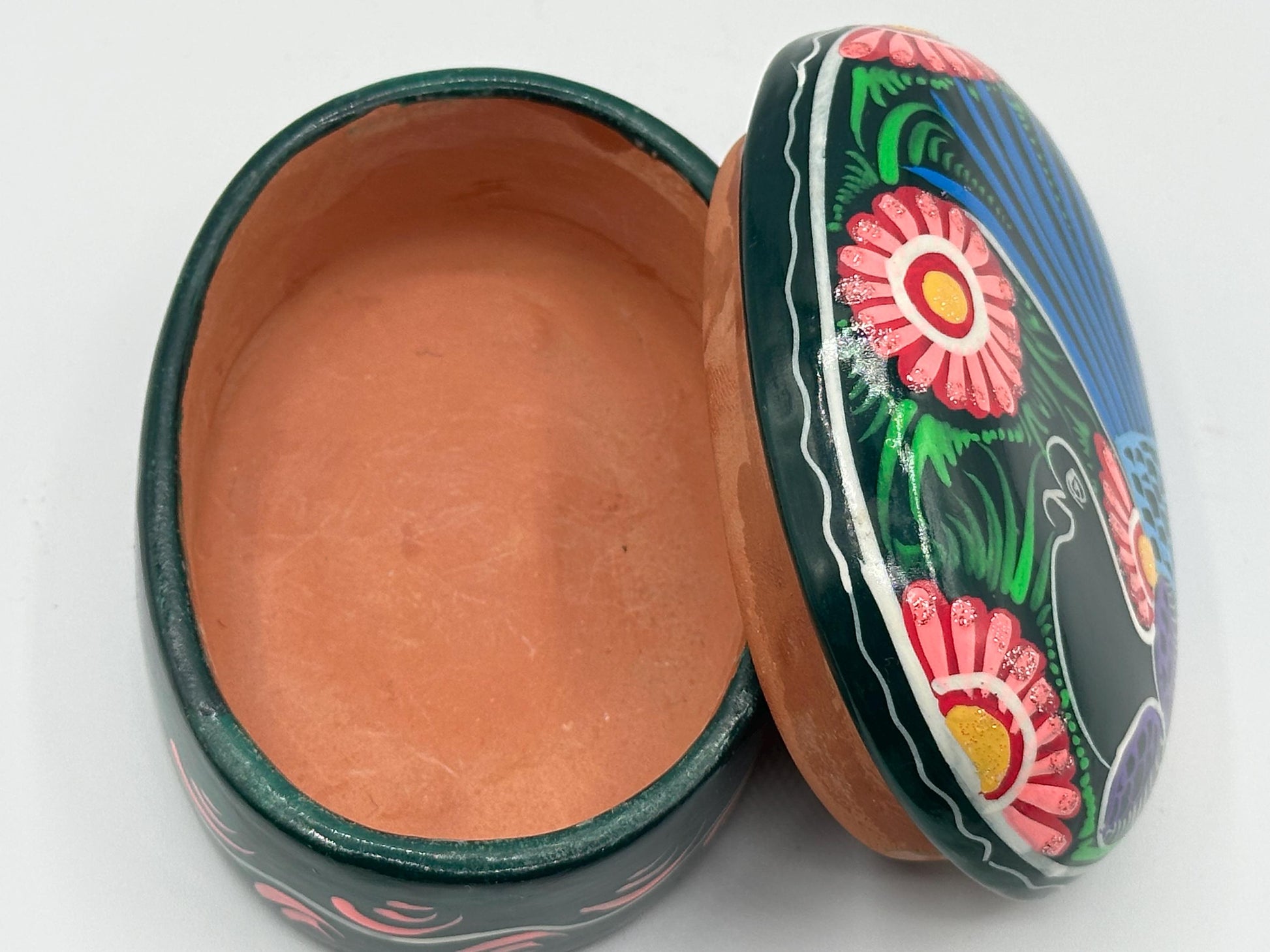 Vibrant Vintage Mexican Folk Art Trinket Box - Handcrafted Colorful Clay Pottery for Bohemian Decor