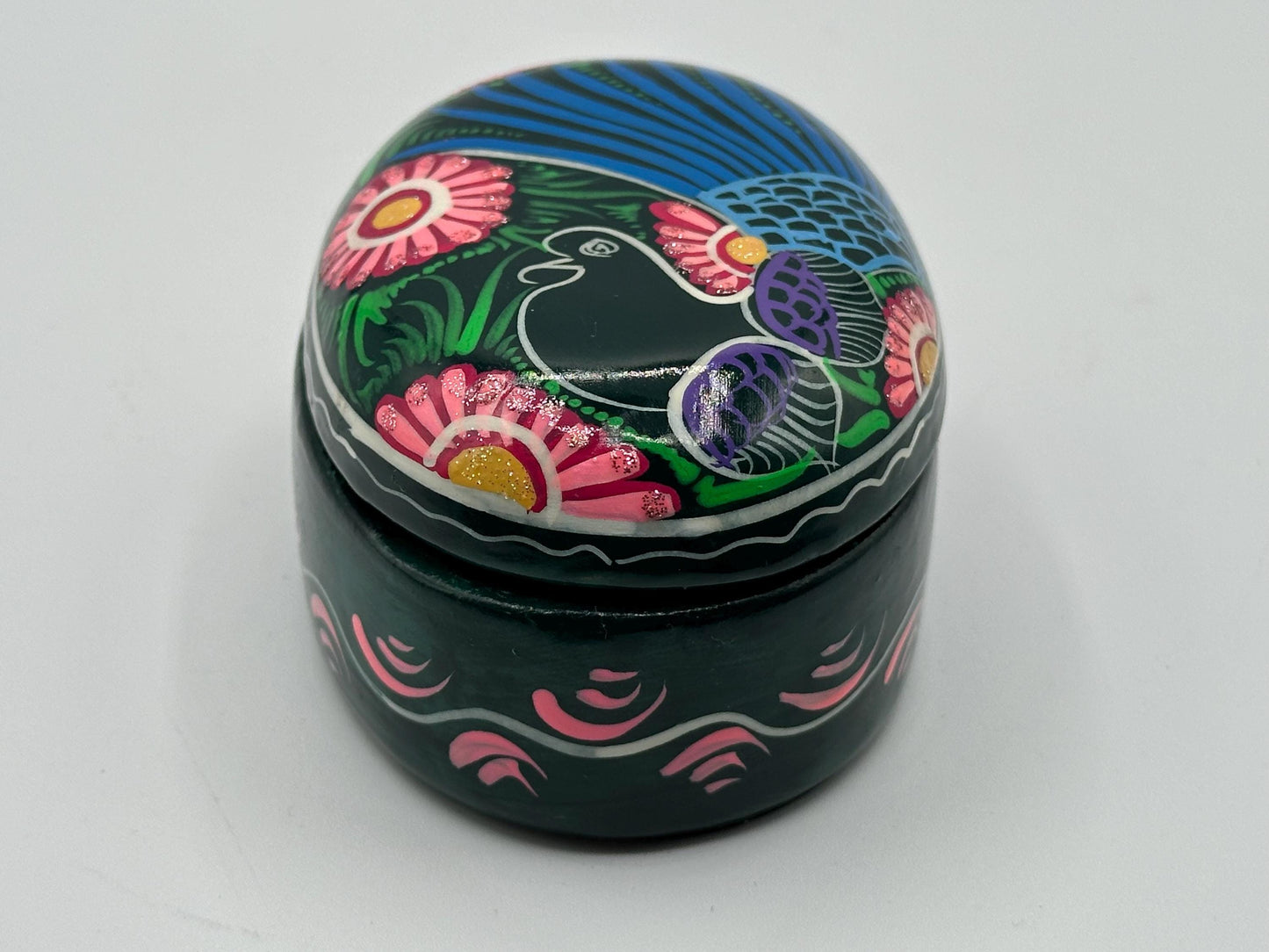 Vibrant Vintage Mexican Folk Art Trinket Box - Handcrafted Colorful Clay Pottery for Bohemian Decor