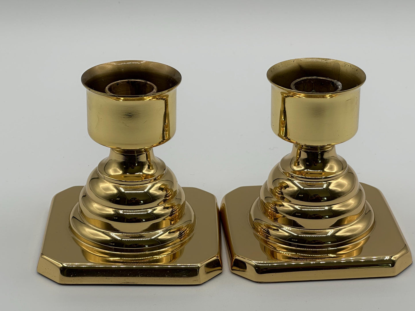 Vintage Baldwin Square Base Solid Brass Candlestick Holders - Elegant Home Decor Accent Pieces
