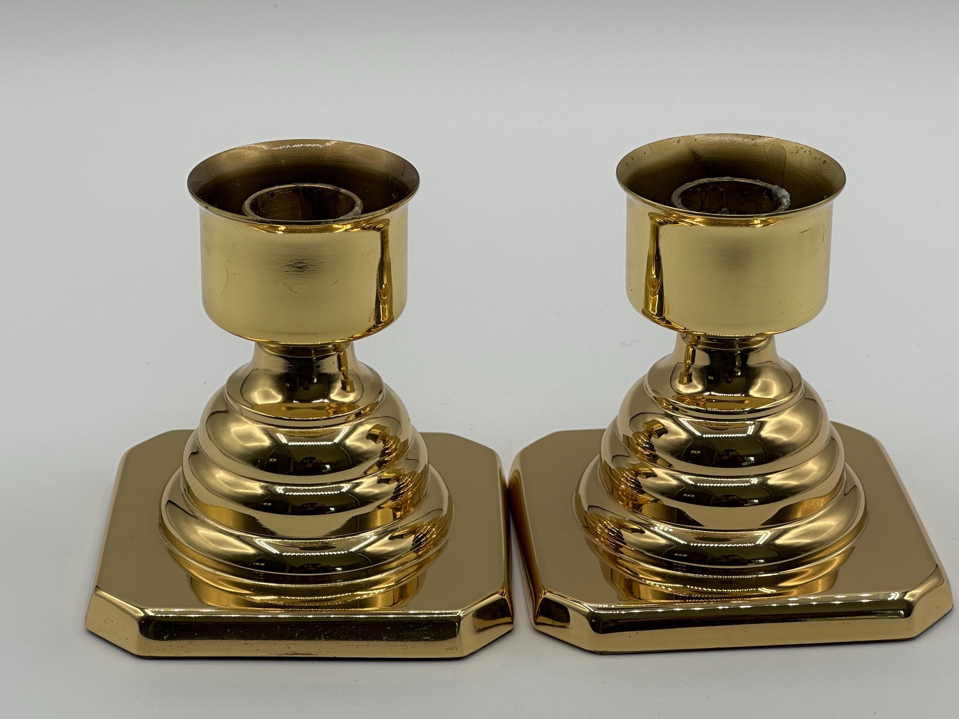 Vintage Baldwin Square Base Solid Brass Candlestick Holders - Elegant Home Decor Accent Pieces