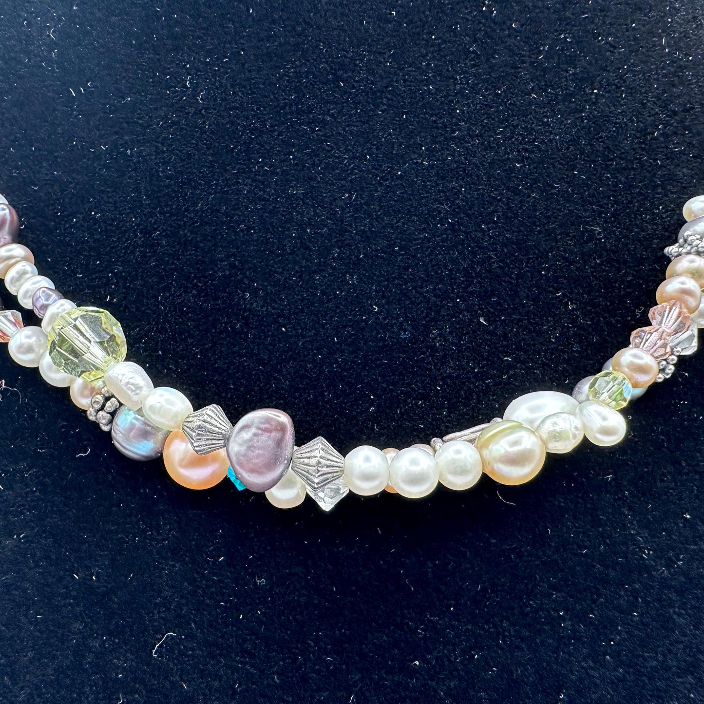 Elegant Multi-Strand Mother of Pearl & Crystal Necklace: Delicate Beaded Statement Jewelry