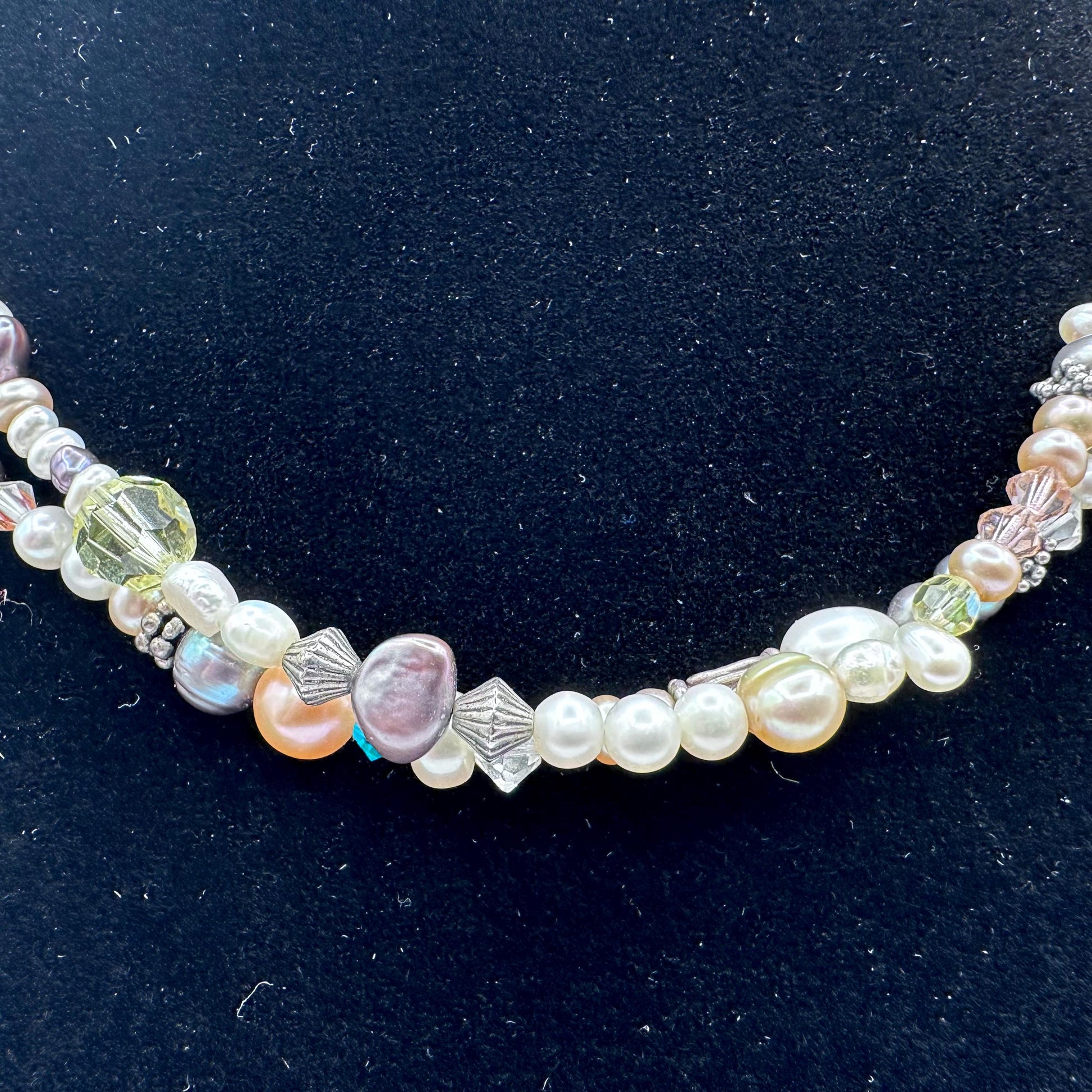 Elegant Multi-Strand Mother of Pearl & Crystal Necklace: Delicate Beaded Statement Jewelry