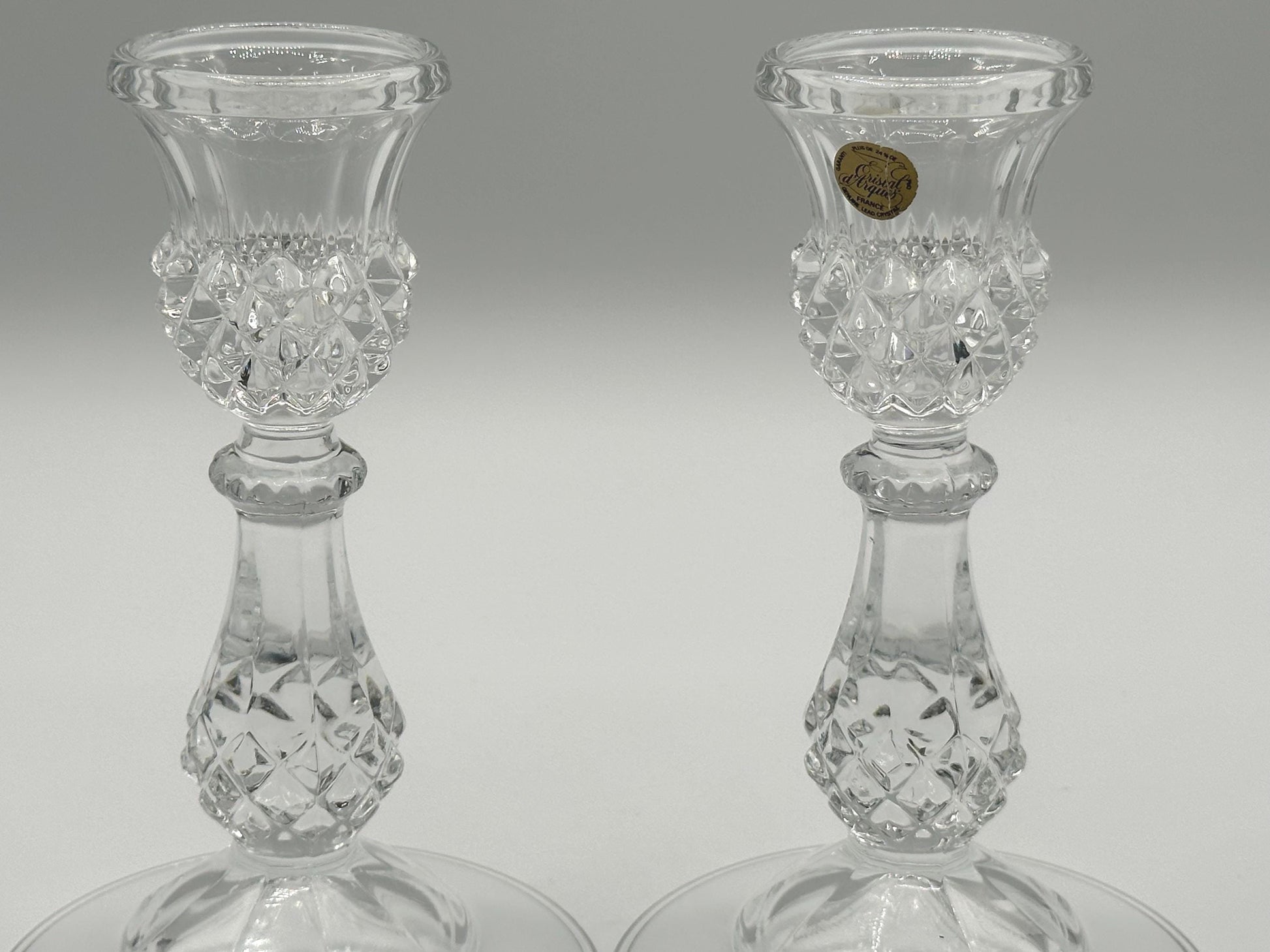 Elegant Vintage Cristal d'Arques Lead Crystal Candlestick Holders Set of 2 - French Decor Centerpiece
