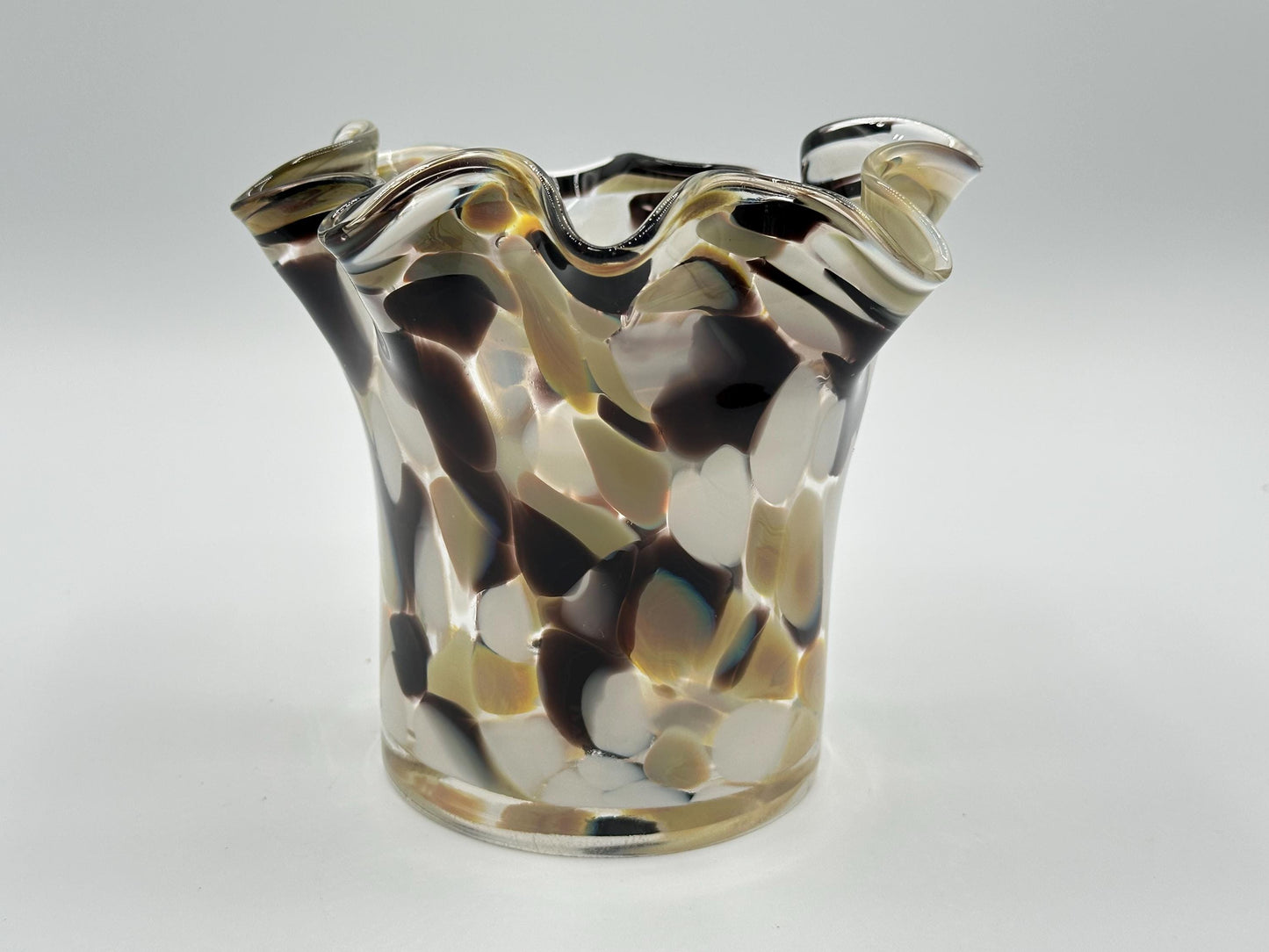 Vintage Zorza Hand-Blown Amber Brown Ruffled Art Glass Vase - Mid-Century Modern Home Decor Collectible