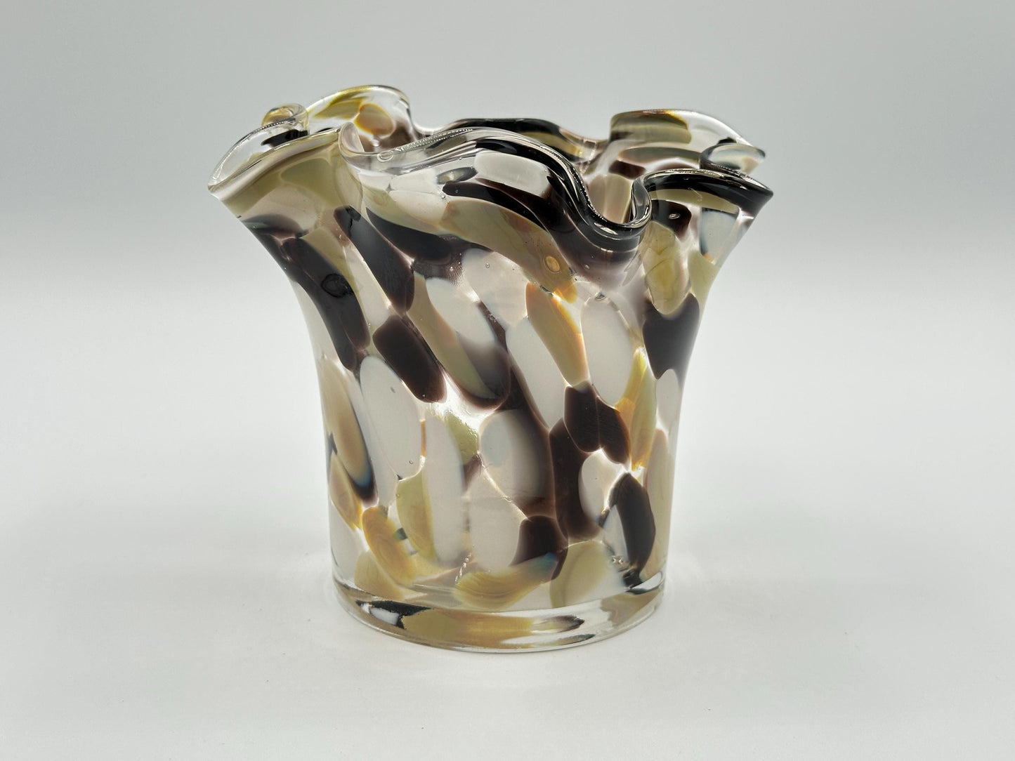 Vintage Zorza Hand-Blown Amber Brown Ruffled Art Glass Vase - Mid-Century Modern Home Decor Collectible